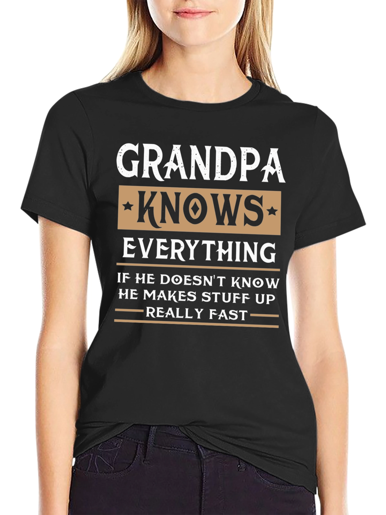 Grandpa Knows Everything Black T-Shirt