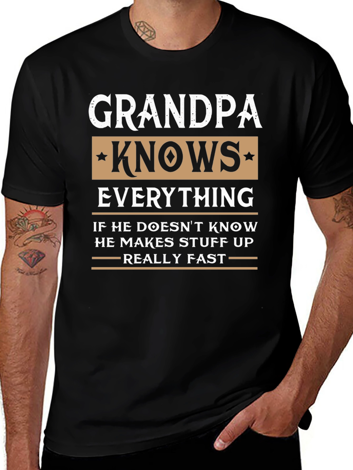 Grandpa Knows Everything Black T-Shirt