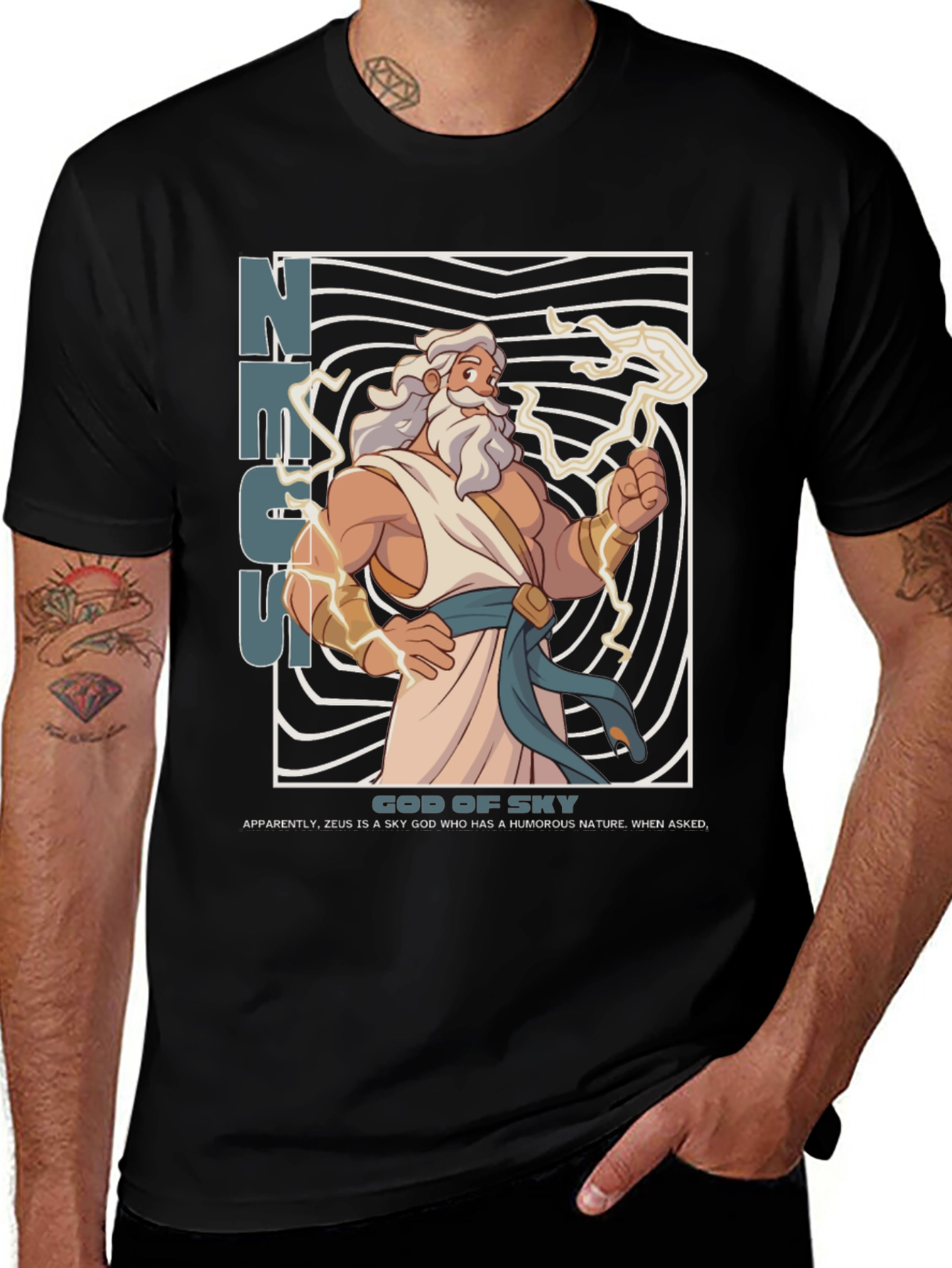Zeus God of Sky Graphic T-Shirt - Black
