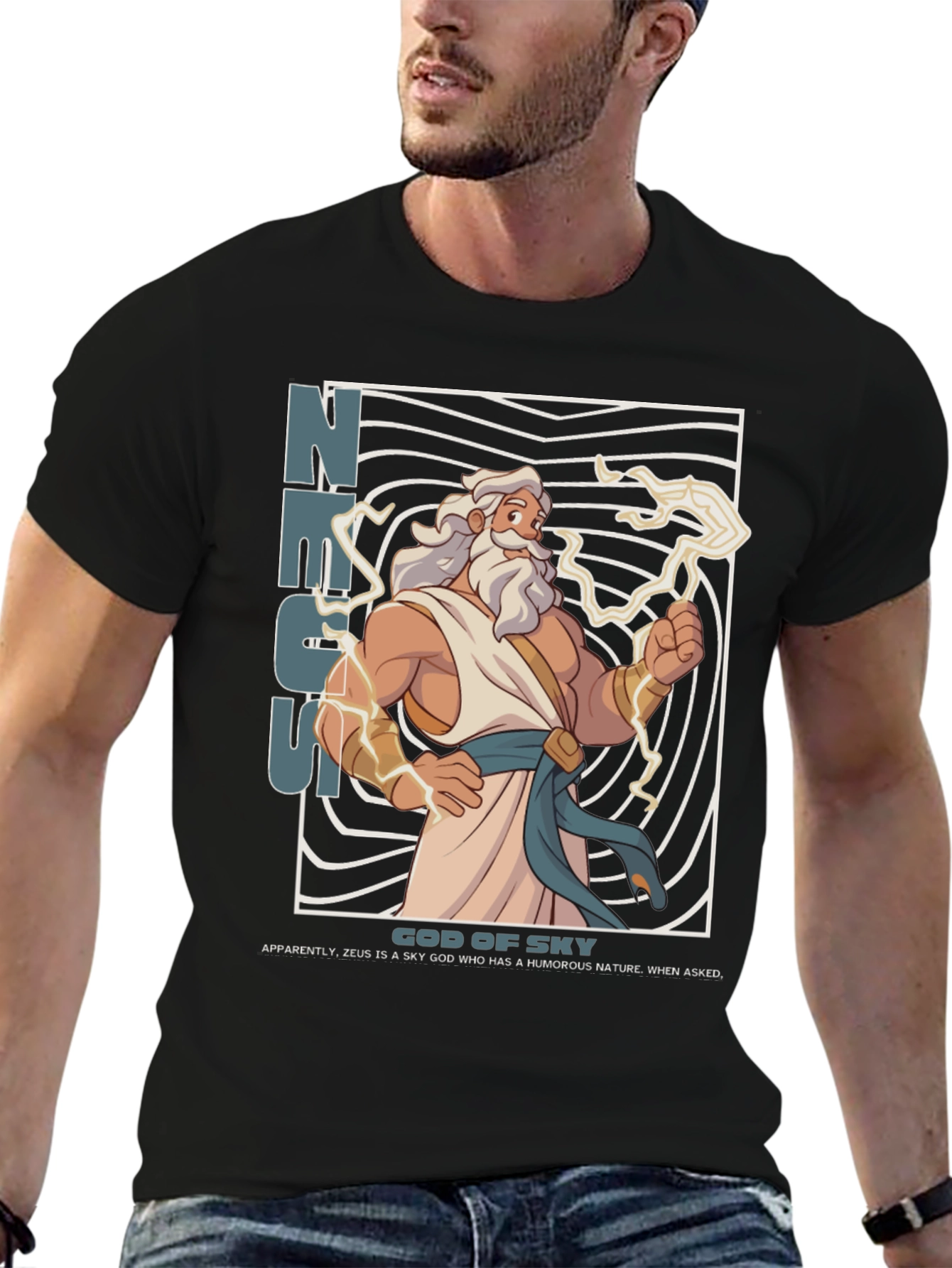 Zeus God of Sky Graphic T-Shirt - Black