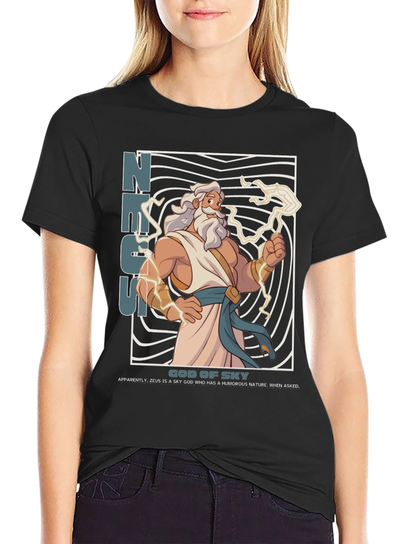Zeus God of Sky Graphic T-Shirt - Black