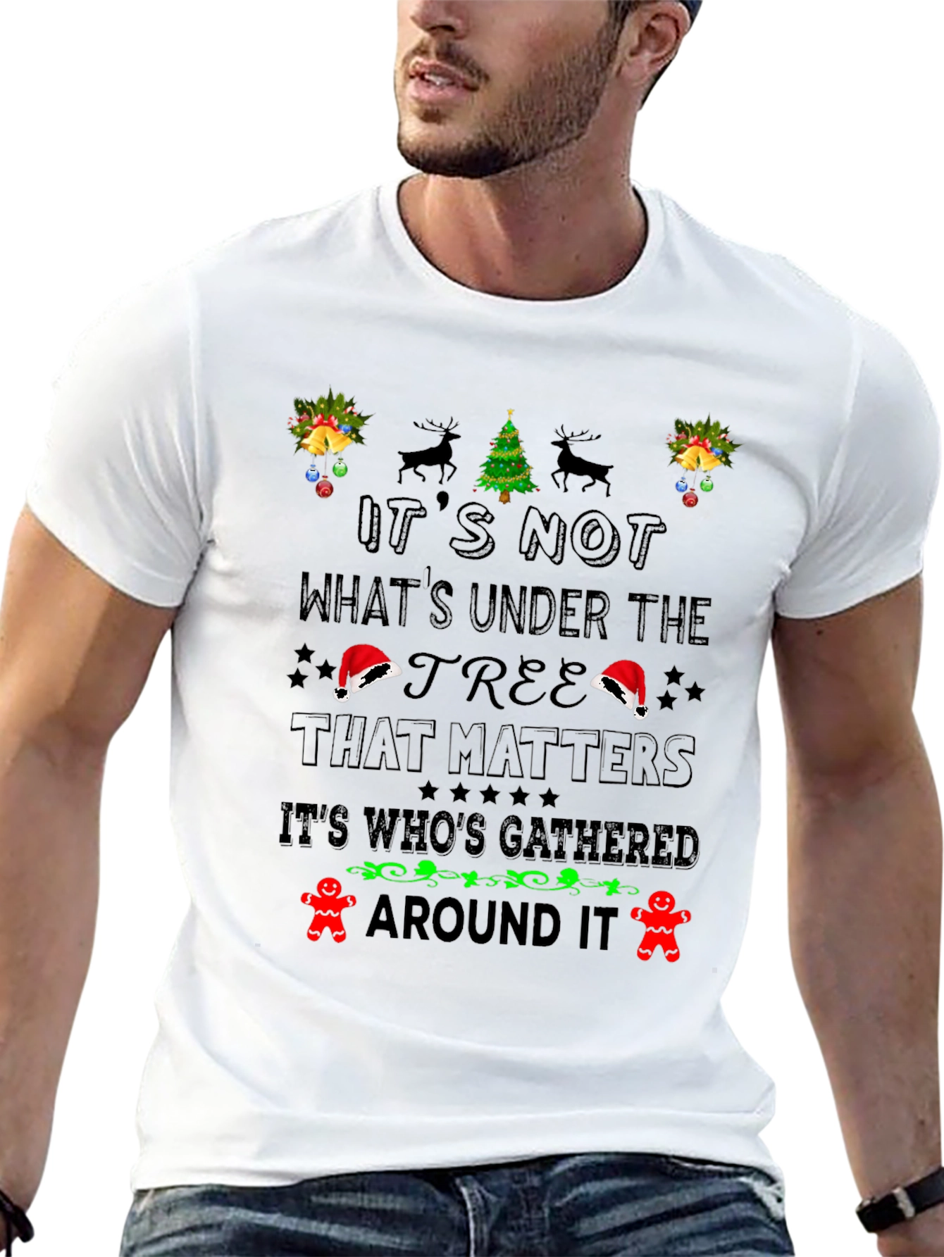Festive Christmas T-Shirt: Its Whos Gathered Around