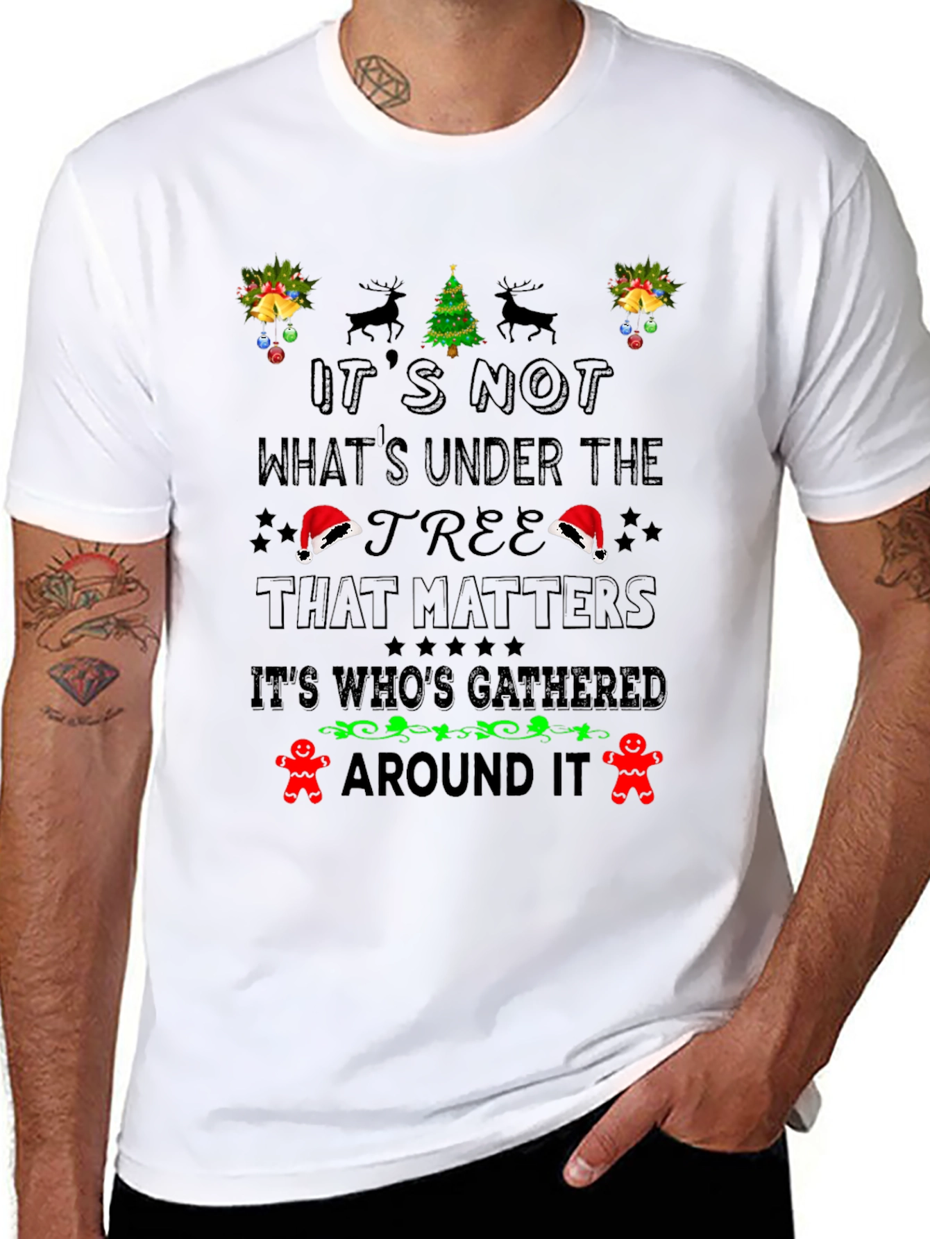 Festive Christmas T-Shirt: Its Whos Gathered Around