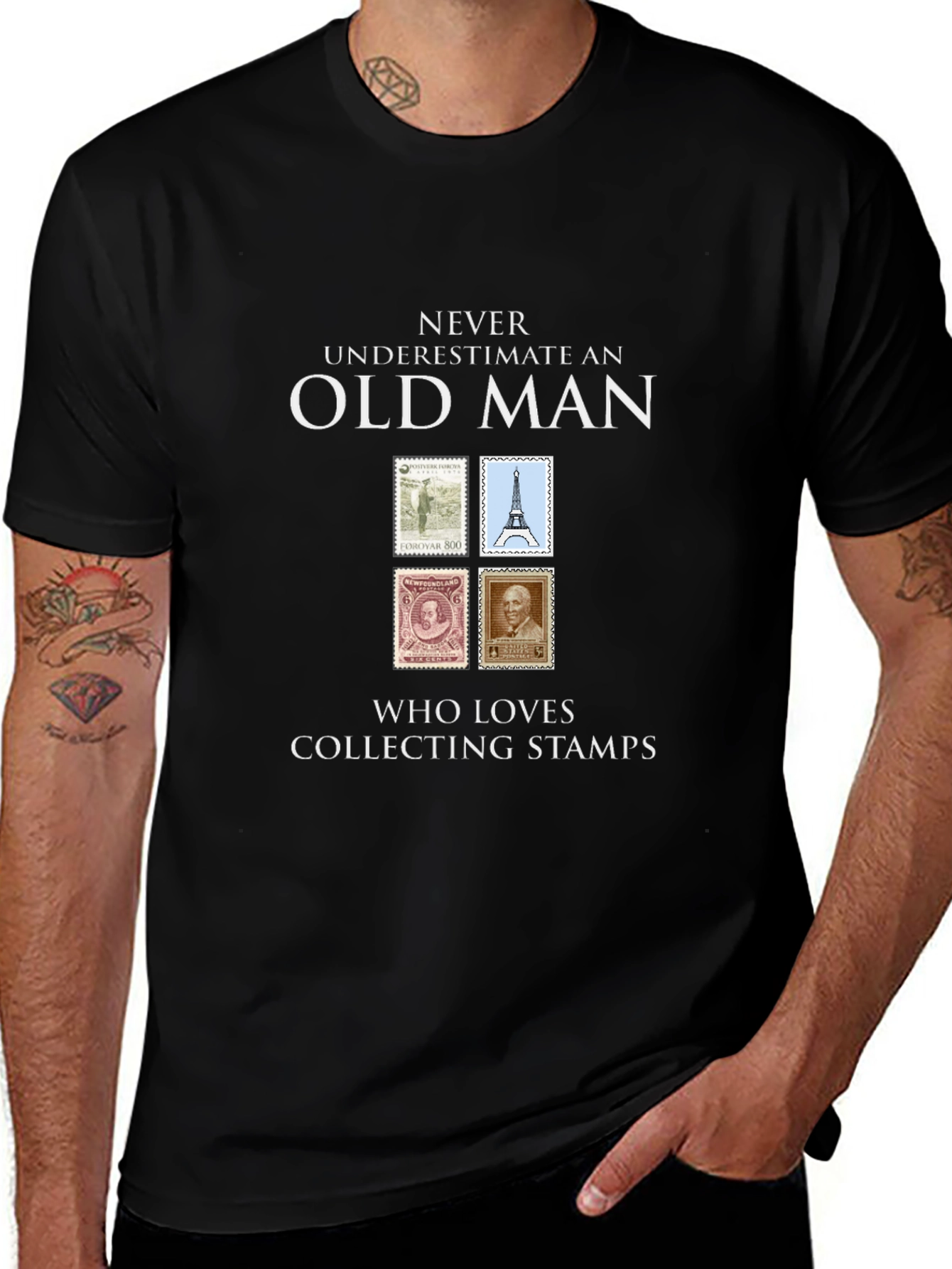 Old Man Stamp Collector Graphic T-Shirt