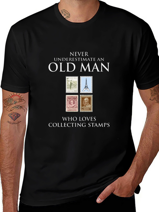 Old Man Stamp Collector Graphic T-Shirt