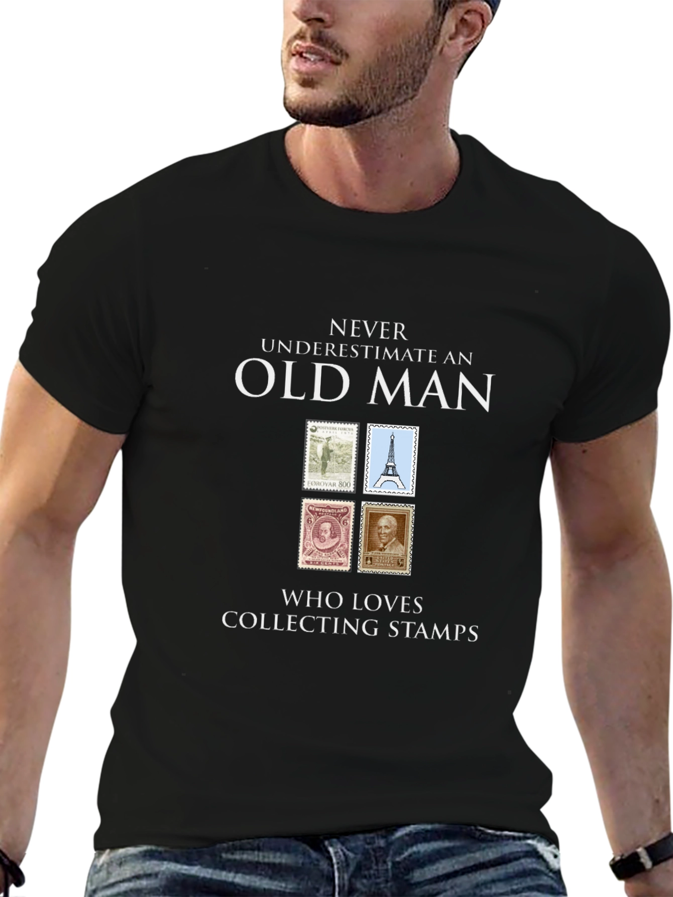 Old Man Stamp Collector Graphic T-Shirt
