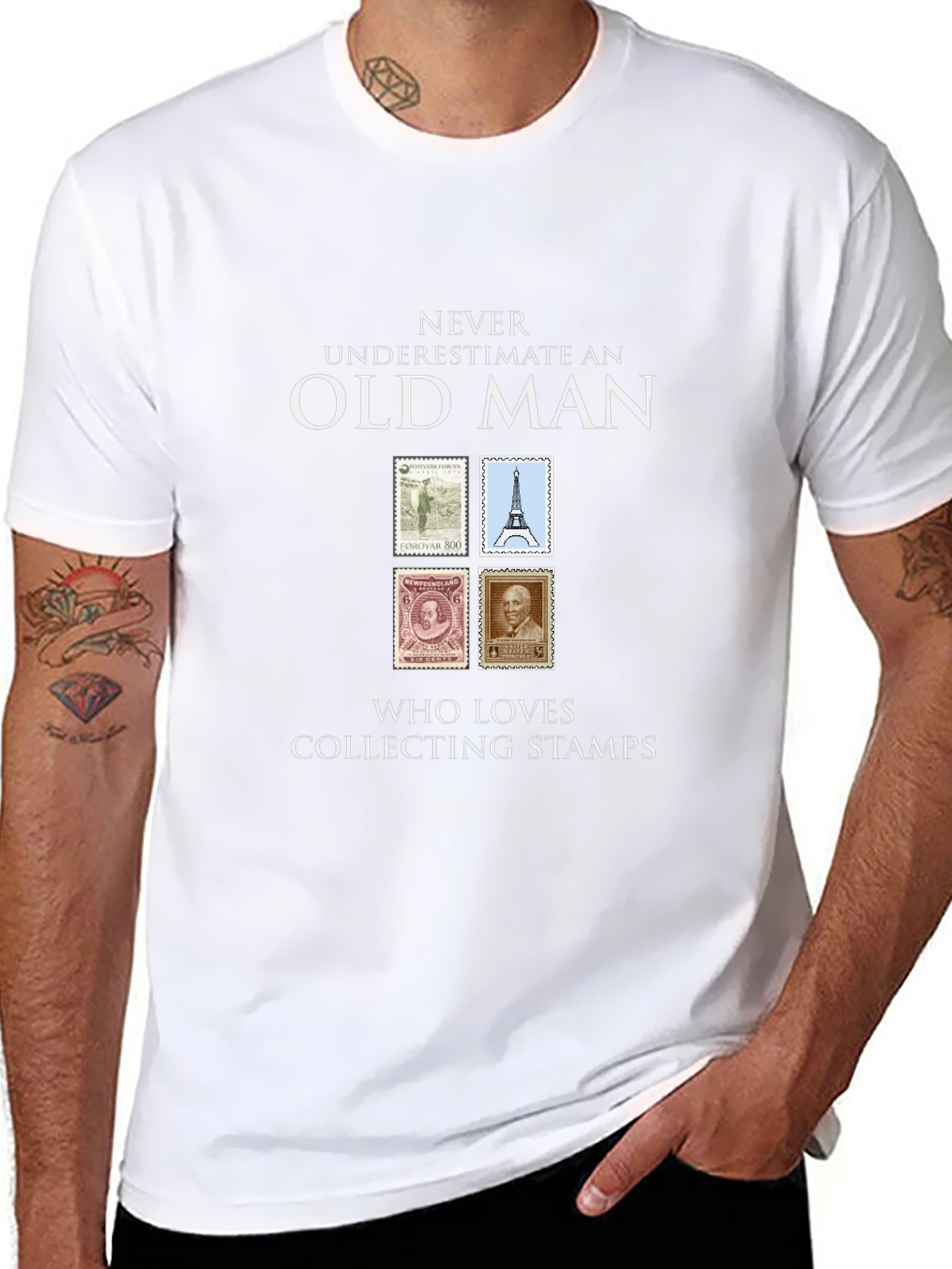 Old Man Stamp Collector Graphic T-Shirt
