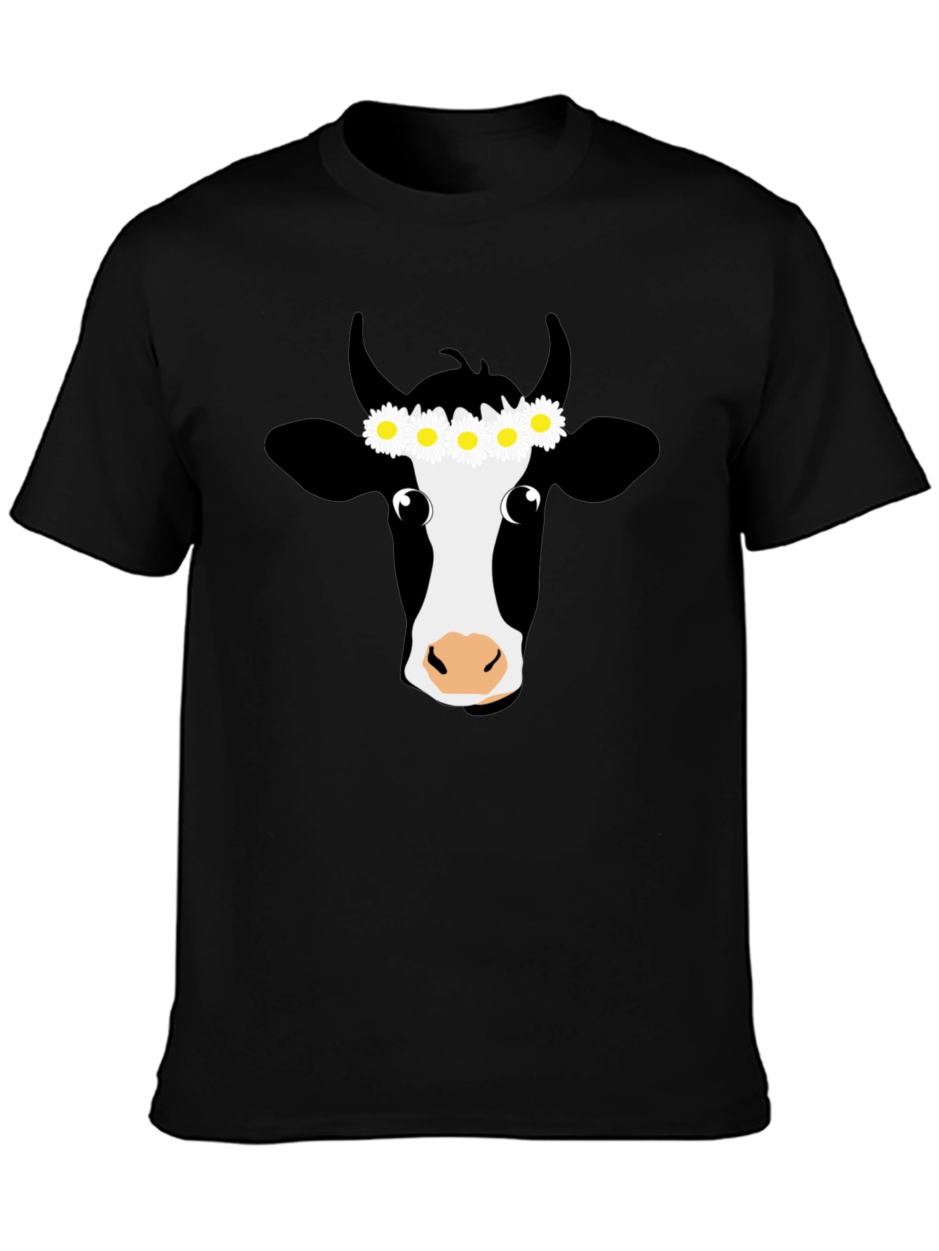 Daisy Cow Graphic Tee - Black Cotton T-Shirt