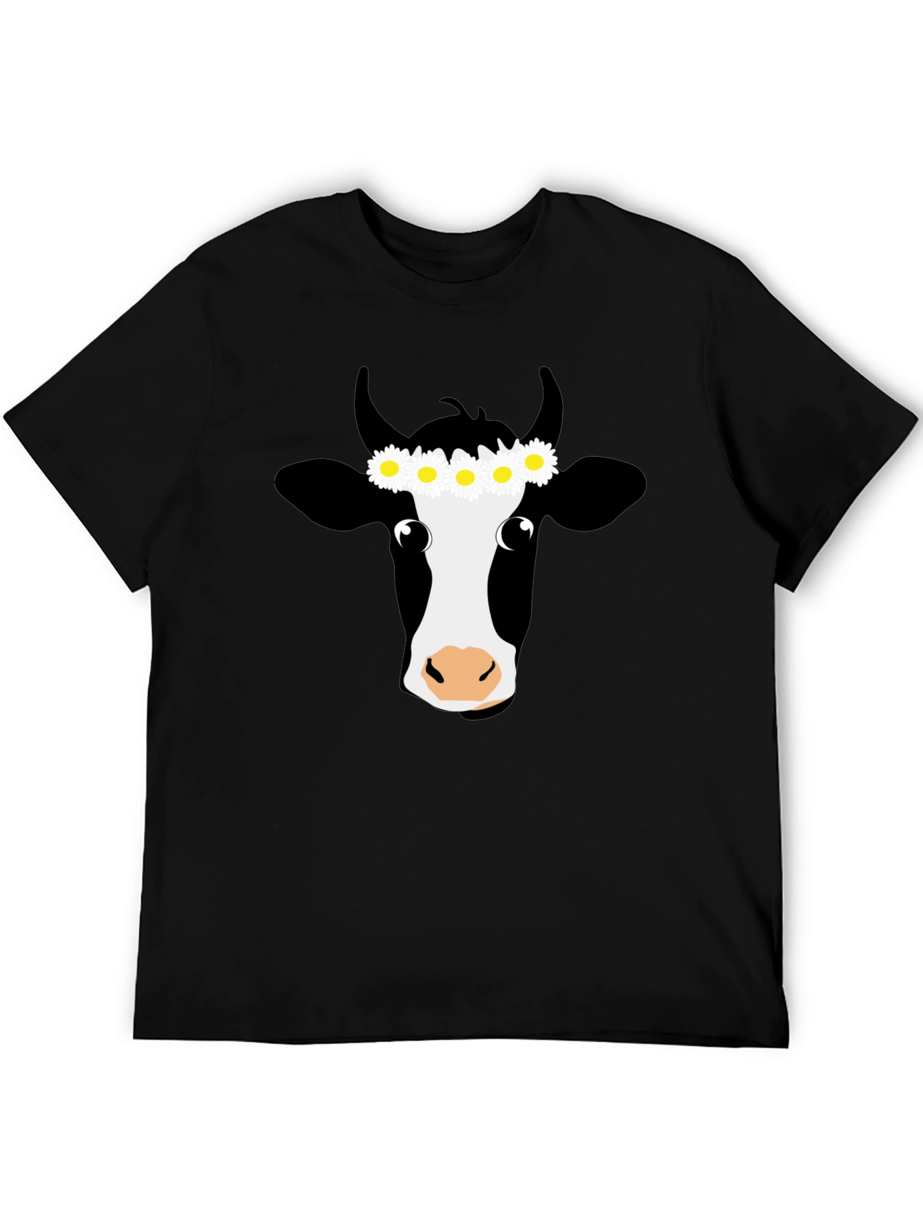 Daisy Cow Graphic Tee - Black Cotton T-Shirt