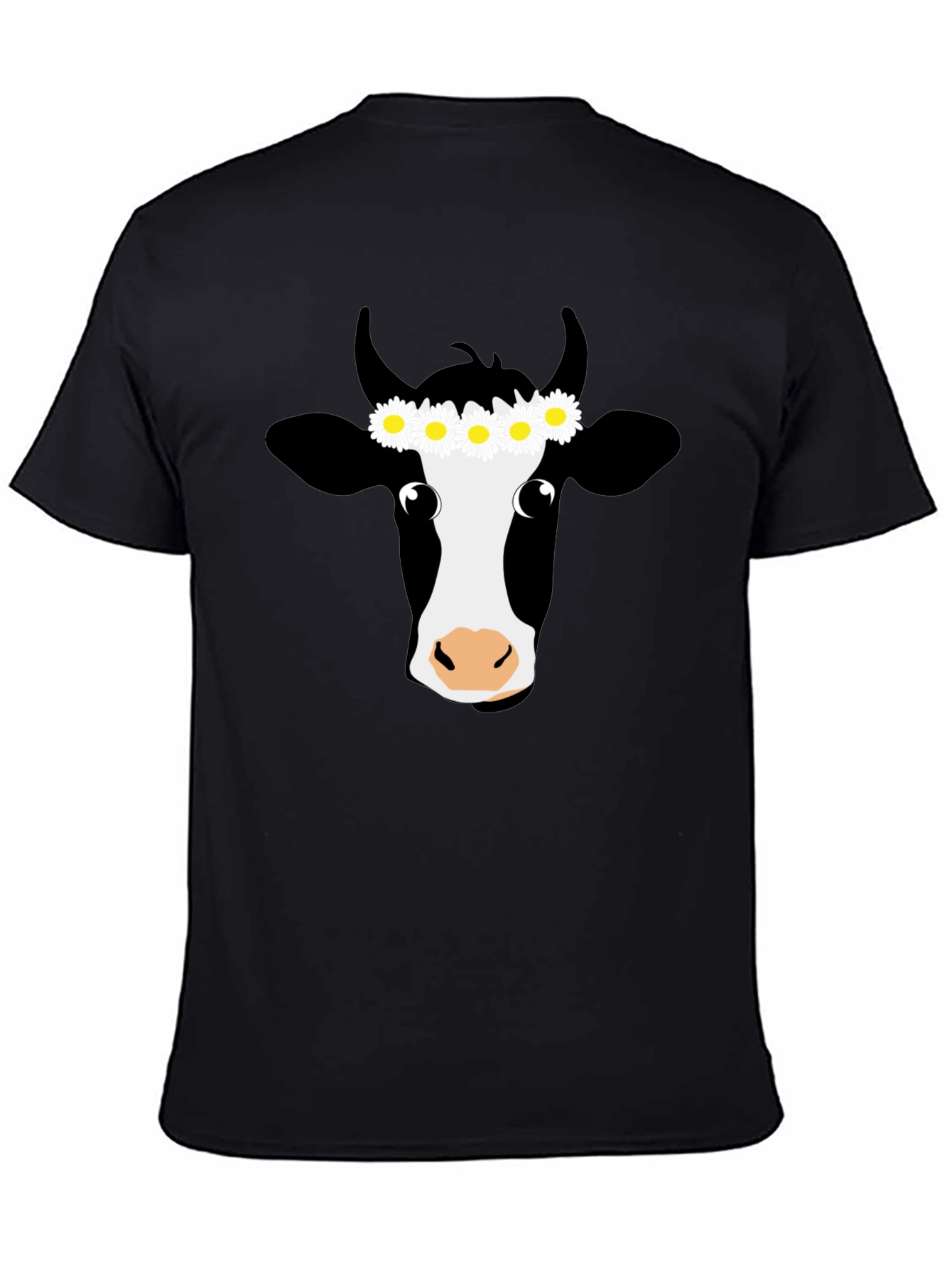 Daisy Cow Graphic Tee - Black Cotton T-Shirt