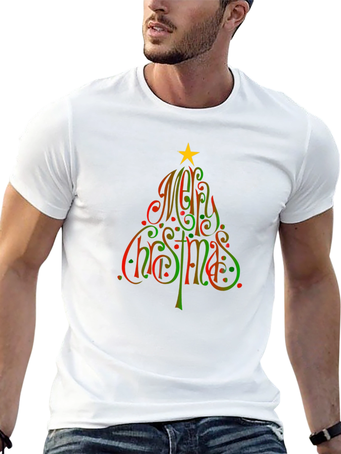 Festive Merry Christmas Tree Graphic T-Shirt