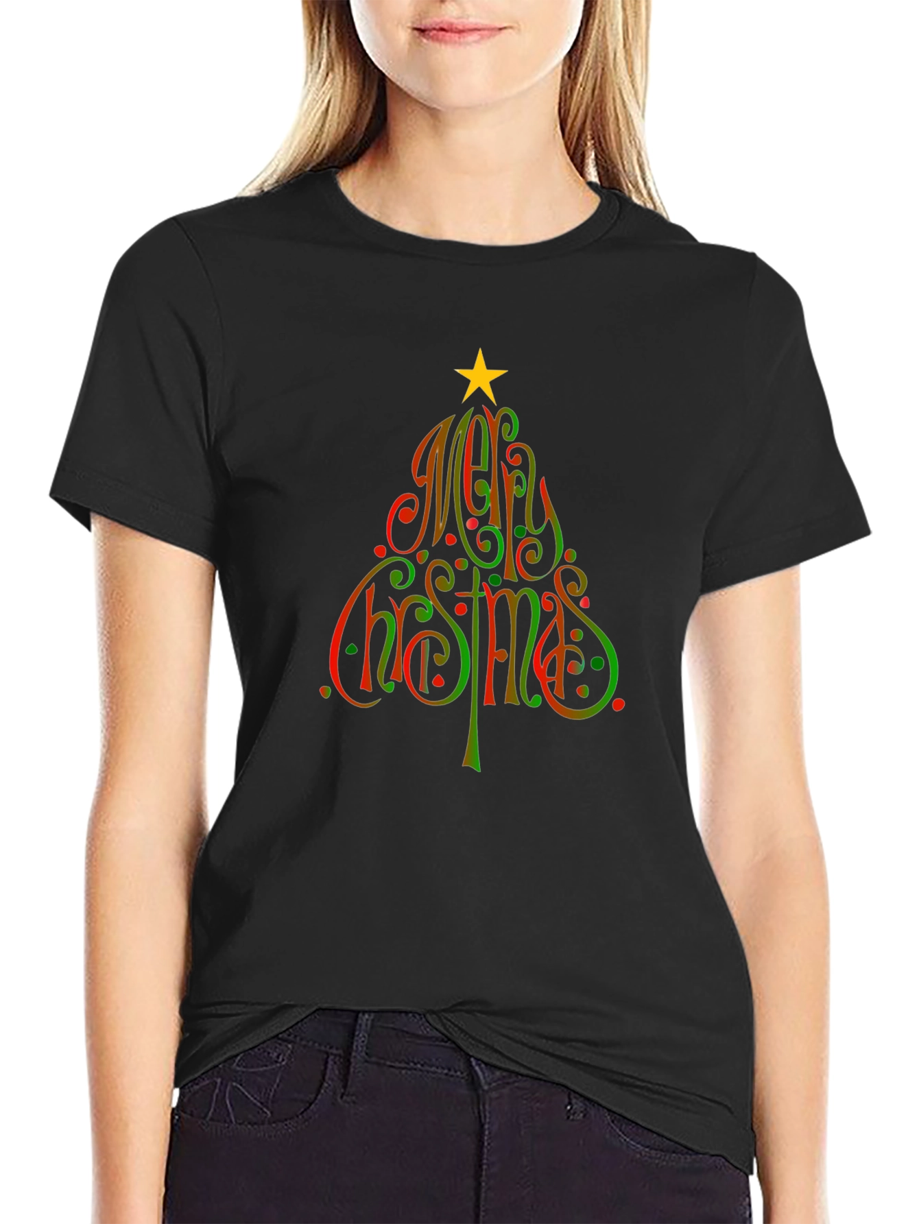 Festive Merry Christmas Tree Graphic T-Shirt