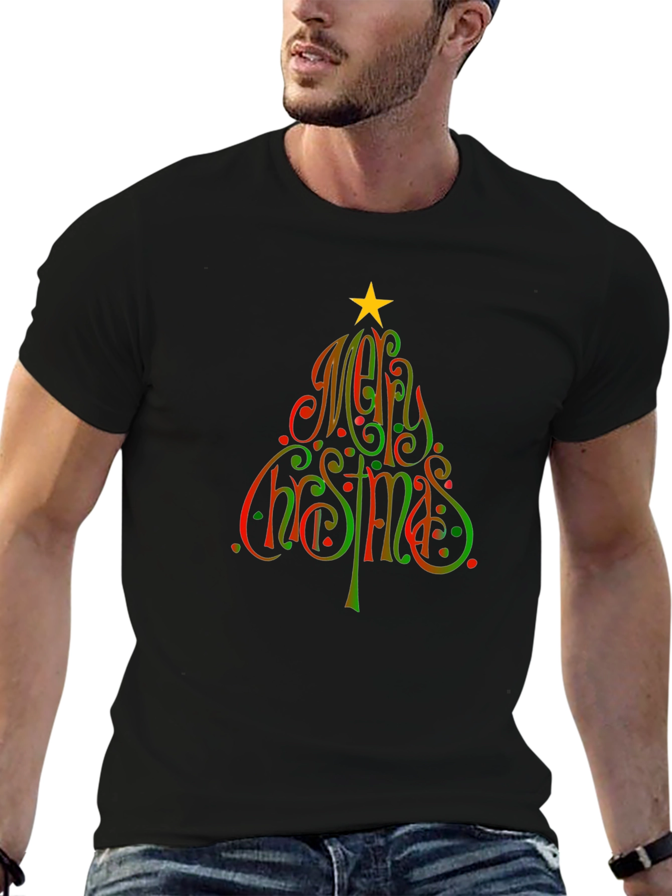 Festive Merry Christmas Tree Graphic T-Shirt