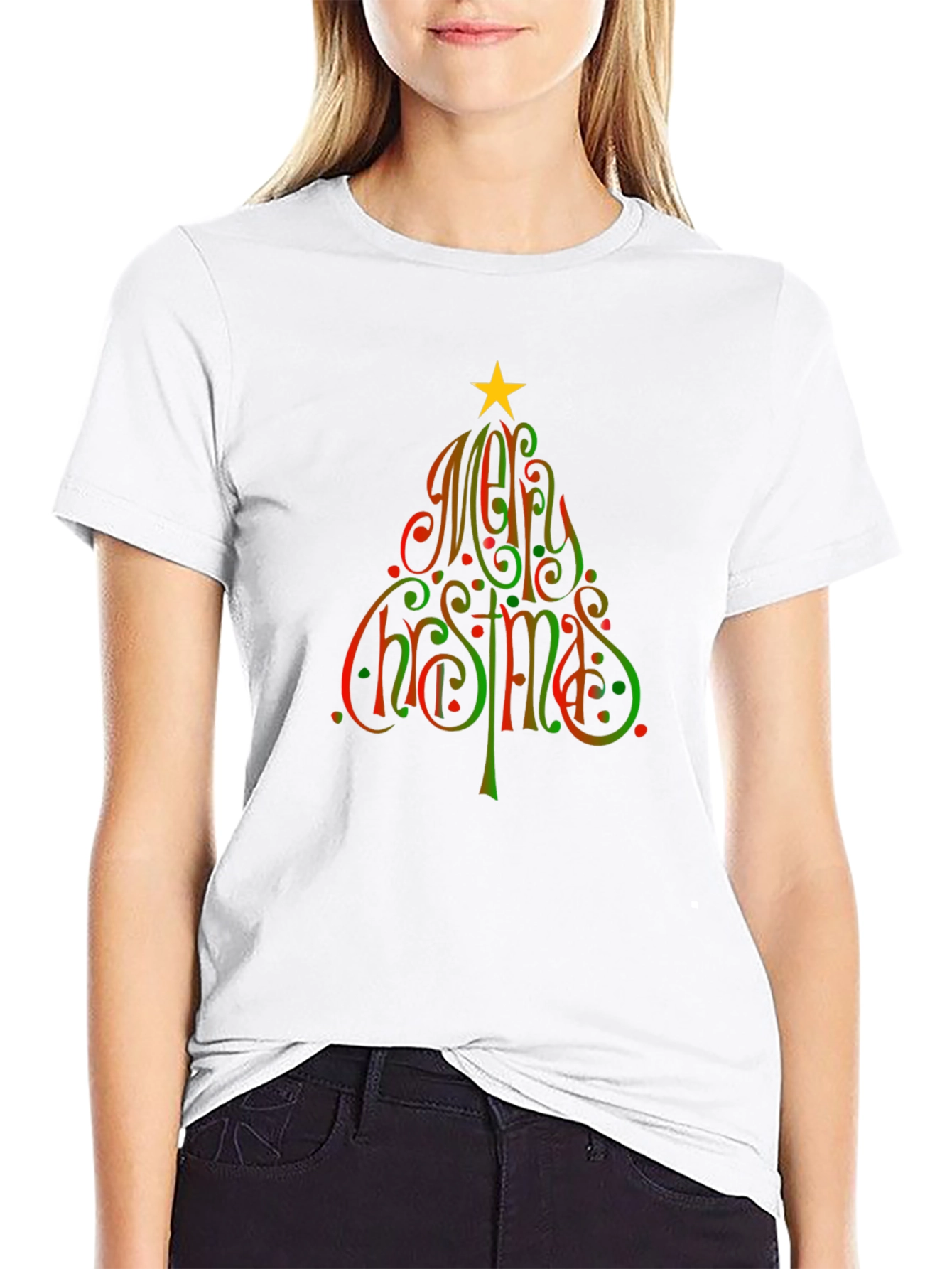 Festive Merry Christmas Tree Graphic T-Shirt