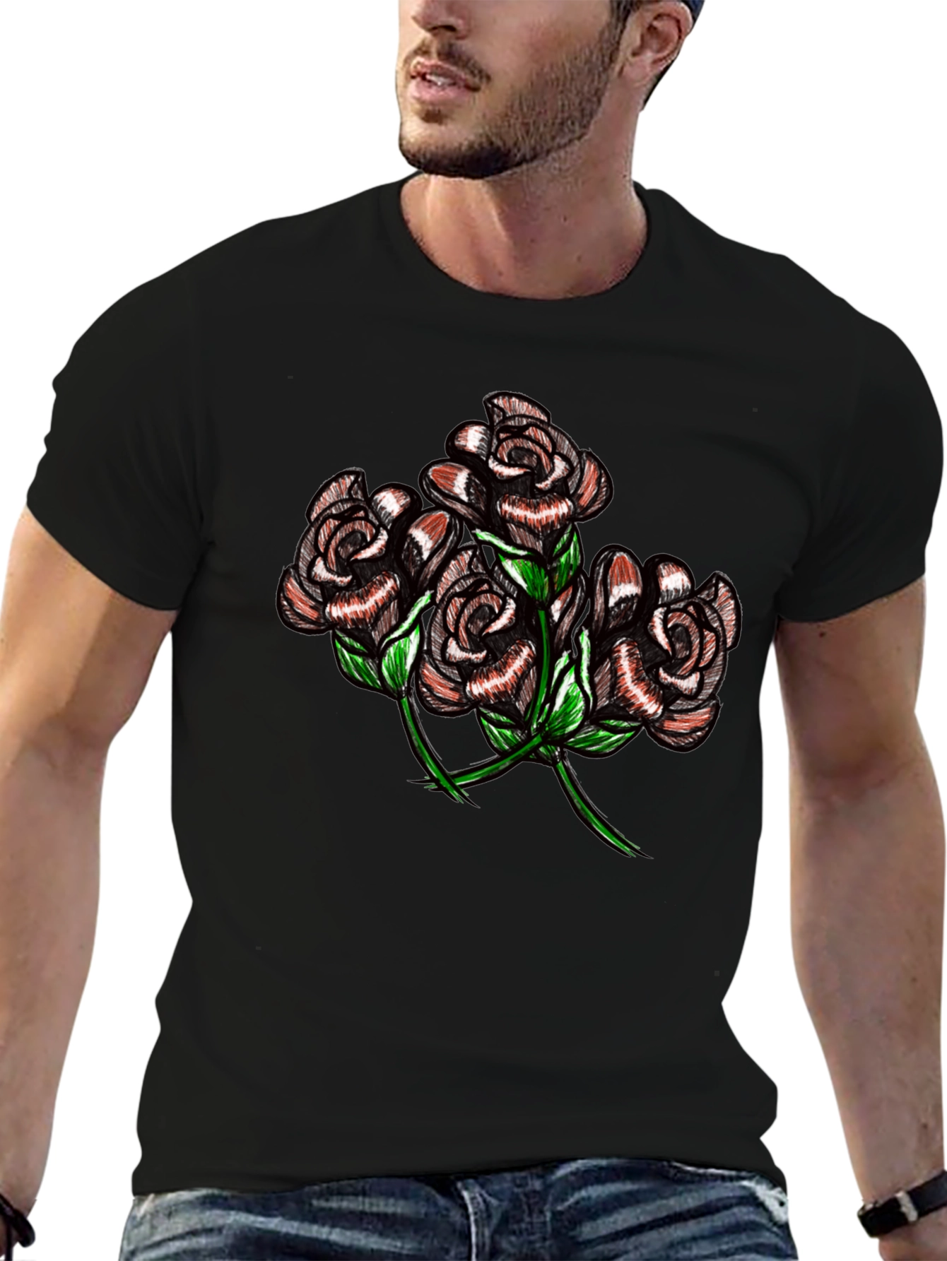 Black Rose Graphic Tee - Mens Casual T-Shirt