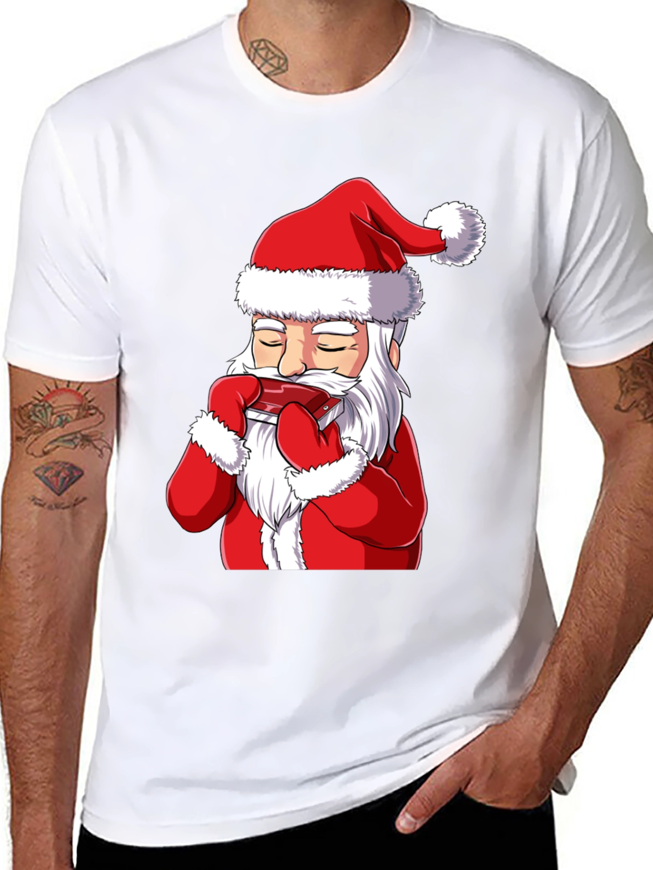 Santa Claus Harmonica Player Graphic T-Shirt