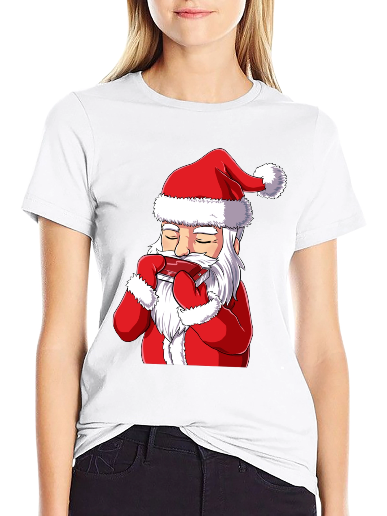 Santa Claus Harmonica Player Graphic T-Shirt