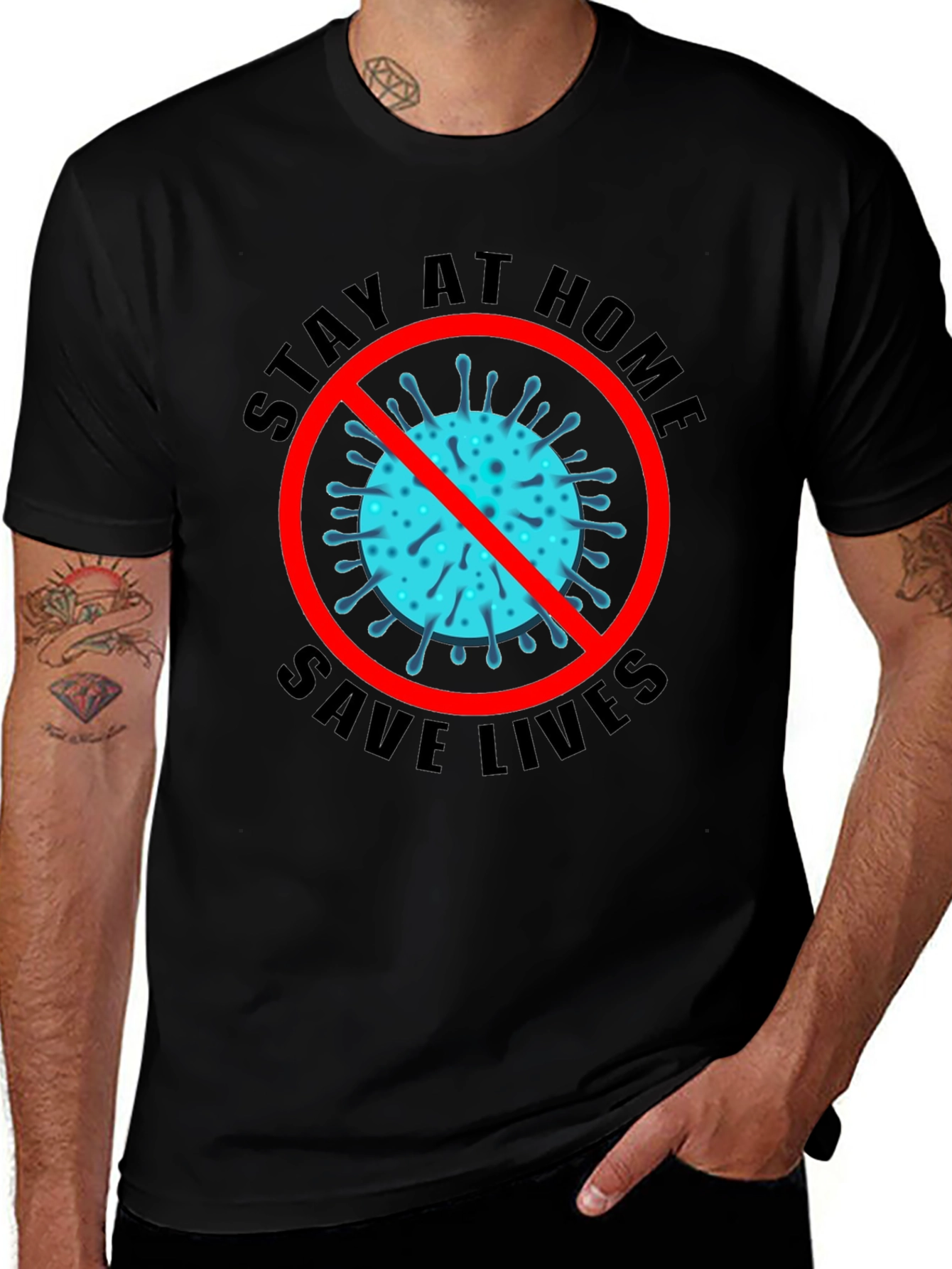 Stay Home Save Lives Black T-Shirt