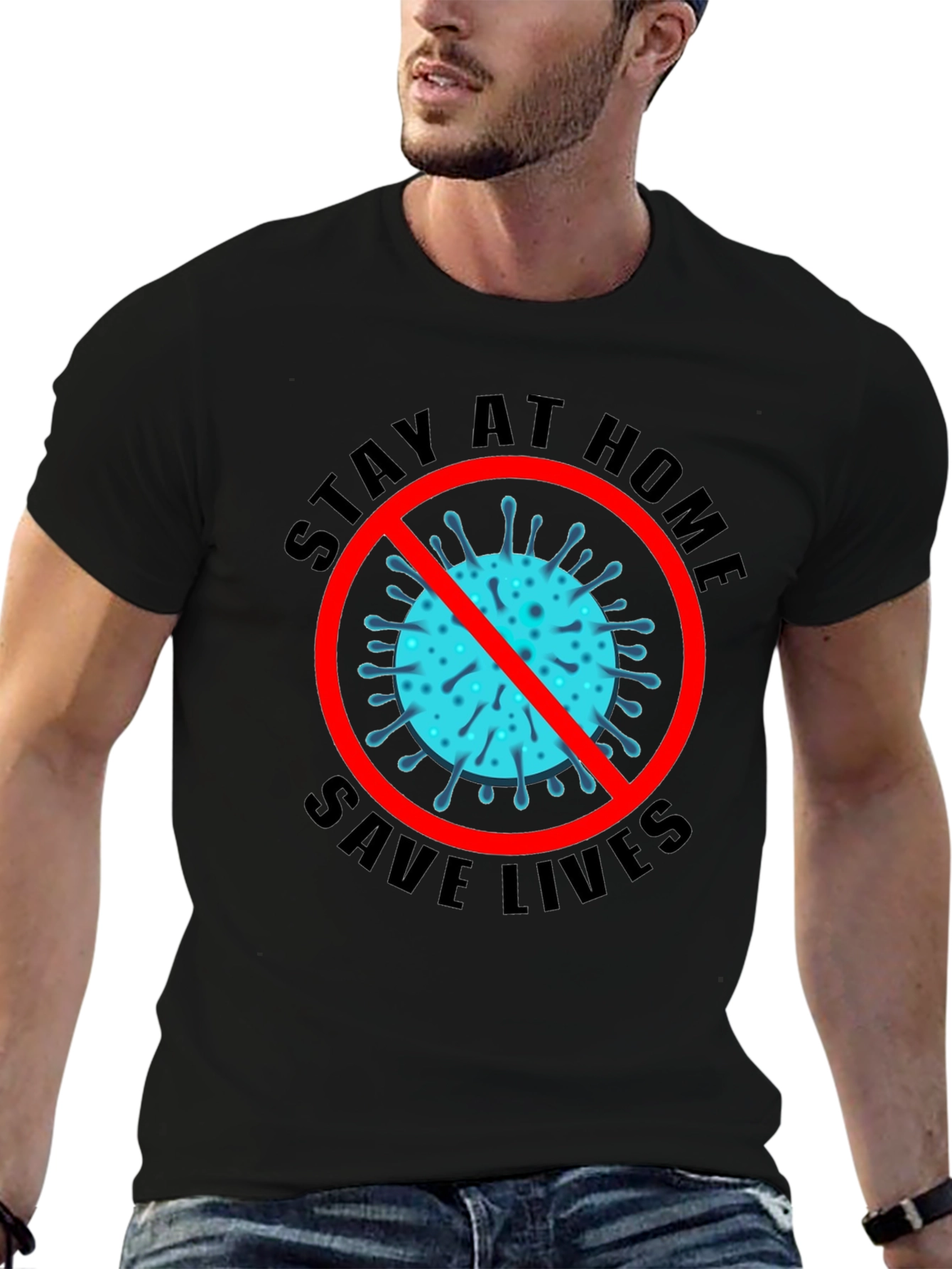 Stay Home Save Lives Black T-Shirt