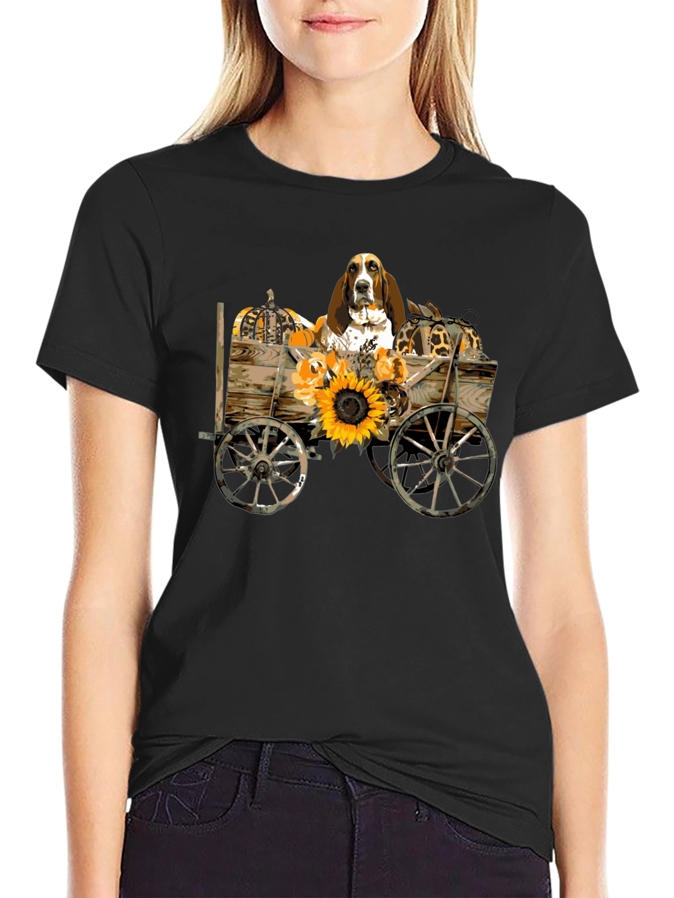 Dog in Autumn Cart Graphic Tee