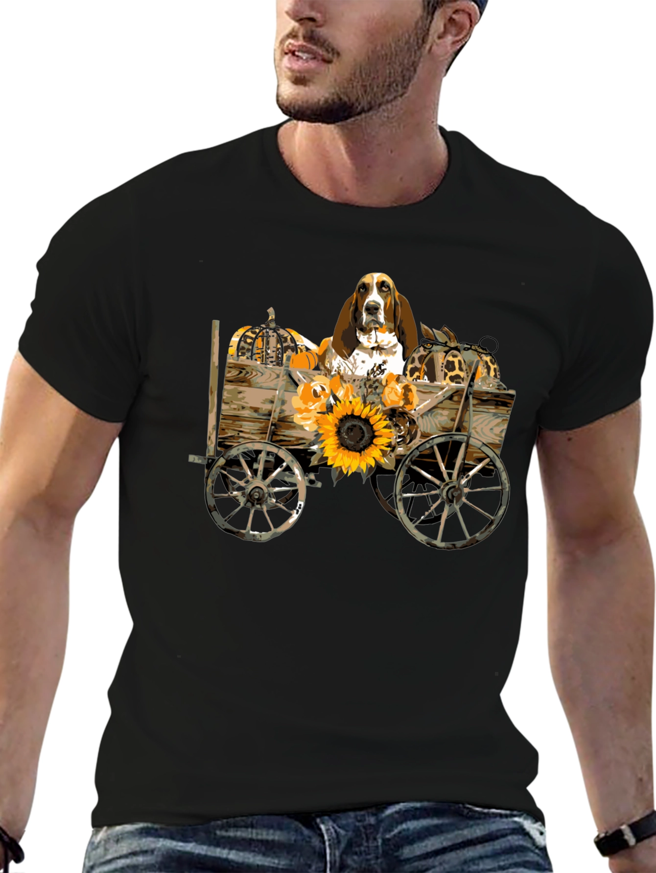 Dog in Autumn Cart Graphic Tee
