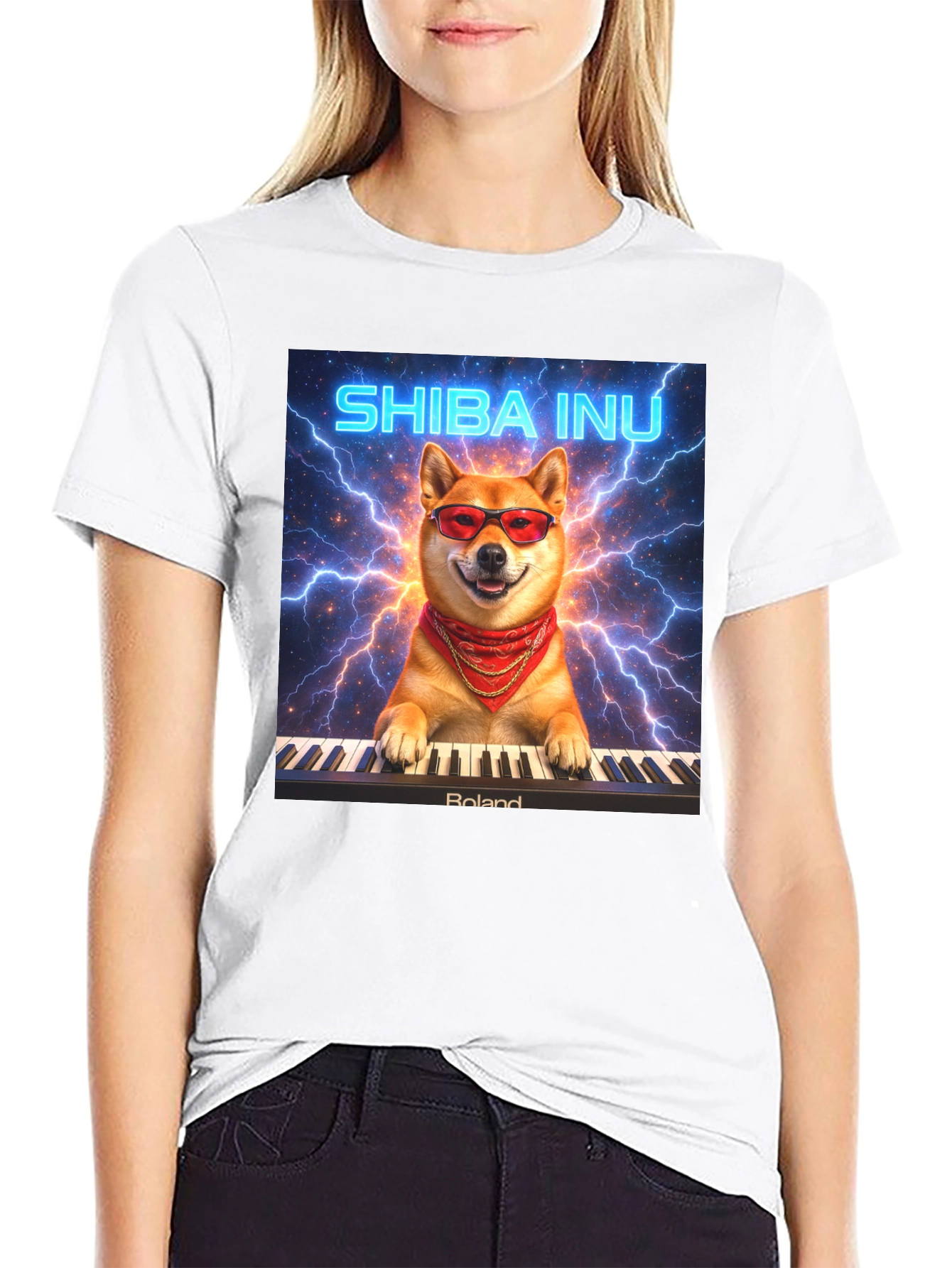 Shiba Inu Pianist T-Shirt - Lightning Style