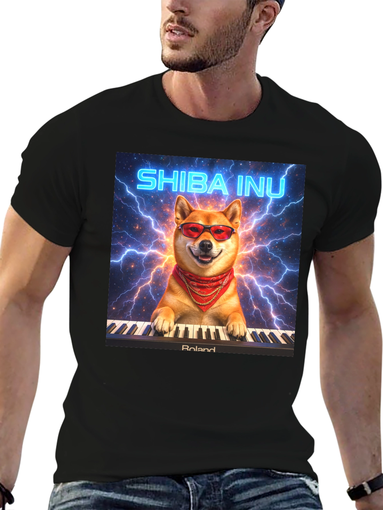 Shiba Inu Pianist T-Shirt - Lightning Style