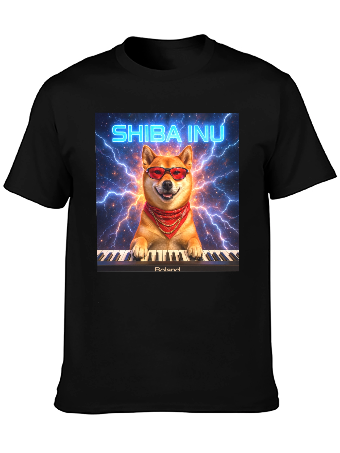Shiba Inu Pianist T-Shirt - Lightning Style