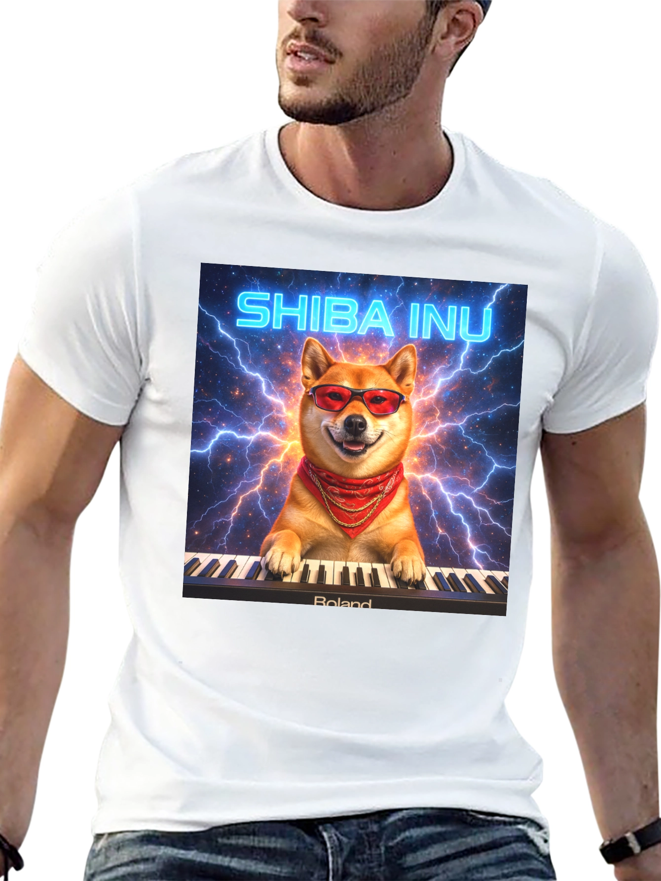 Shiba Inu Pianist T-Shirt - Lightning Style