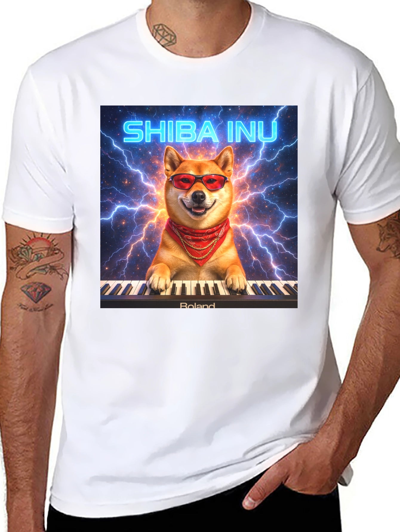 Shiba Inu Pianist T-Shirt - Lightning Style