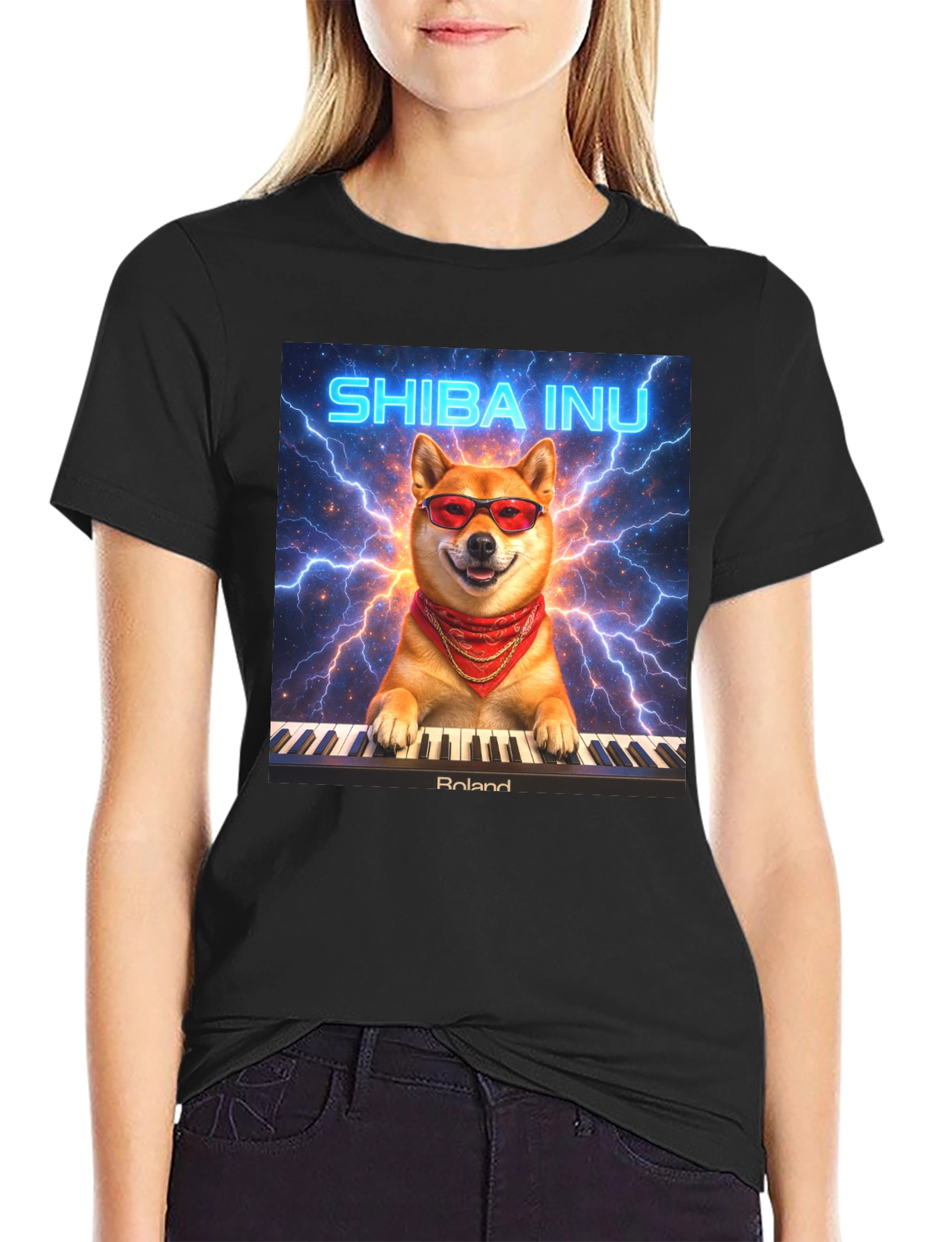 Shiba Inu Pianist T-Shirt - Lightning Style