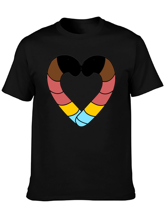 Striped Heart Graphic Black T-Shirt
