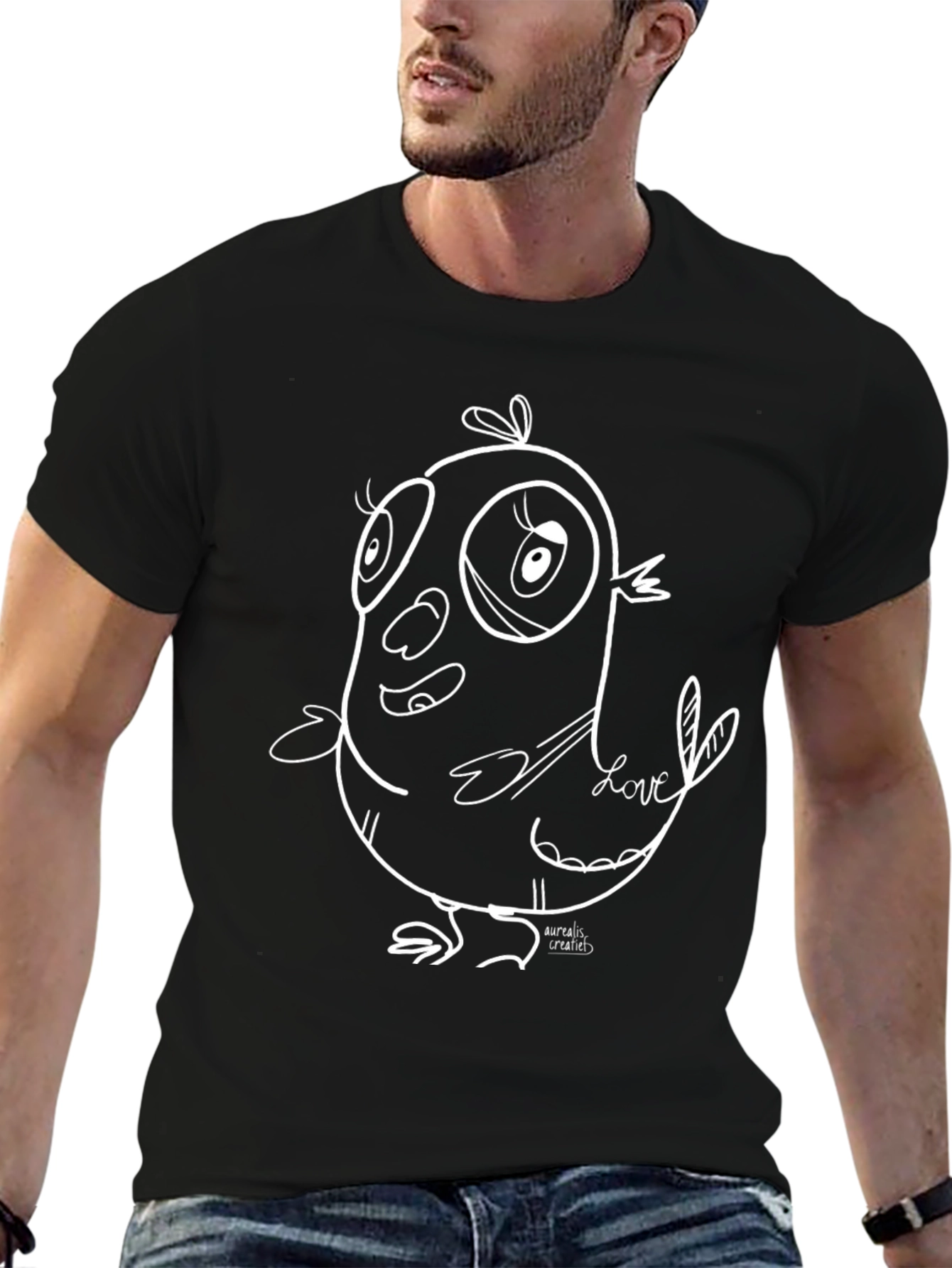 Cartoon Bird Graphic Tee - Black T-Shirt