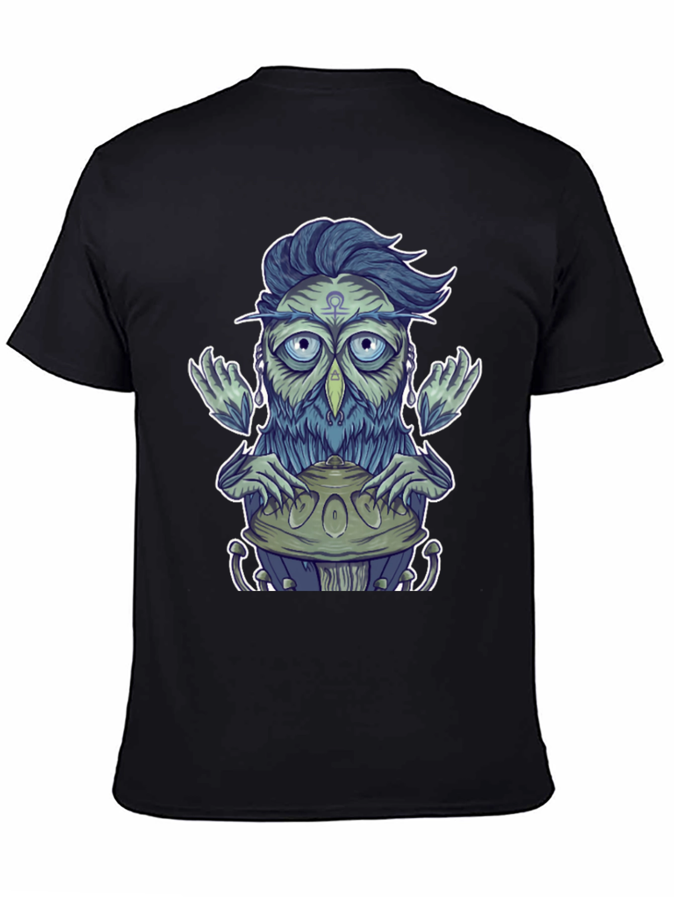 Mystical Owl Musician Graphic Tee - Black