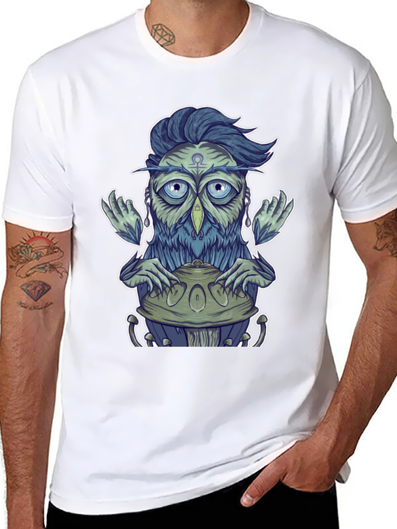 Mystical Owl Musician Graphic Tee - Black