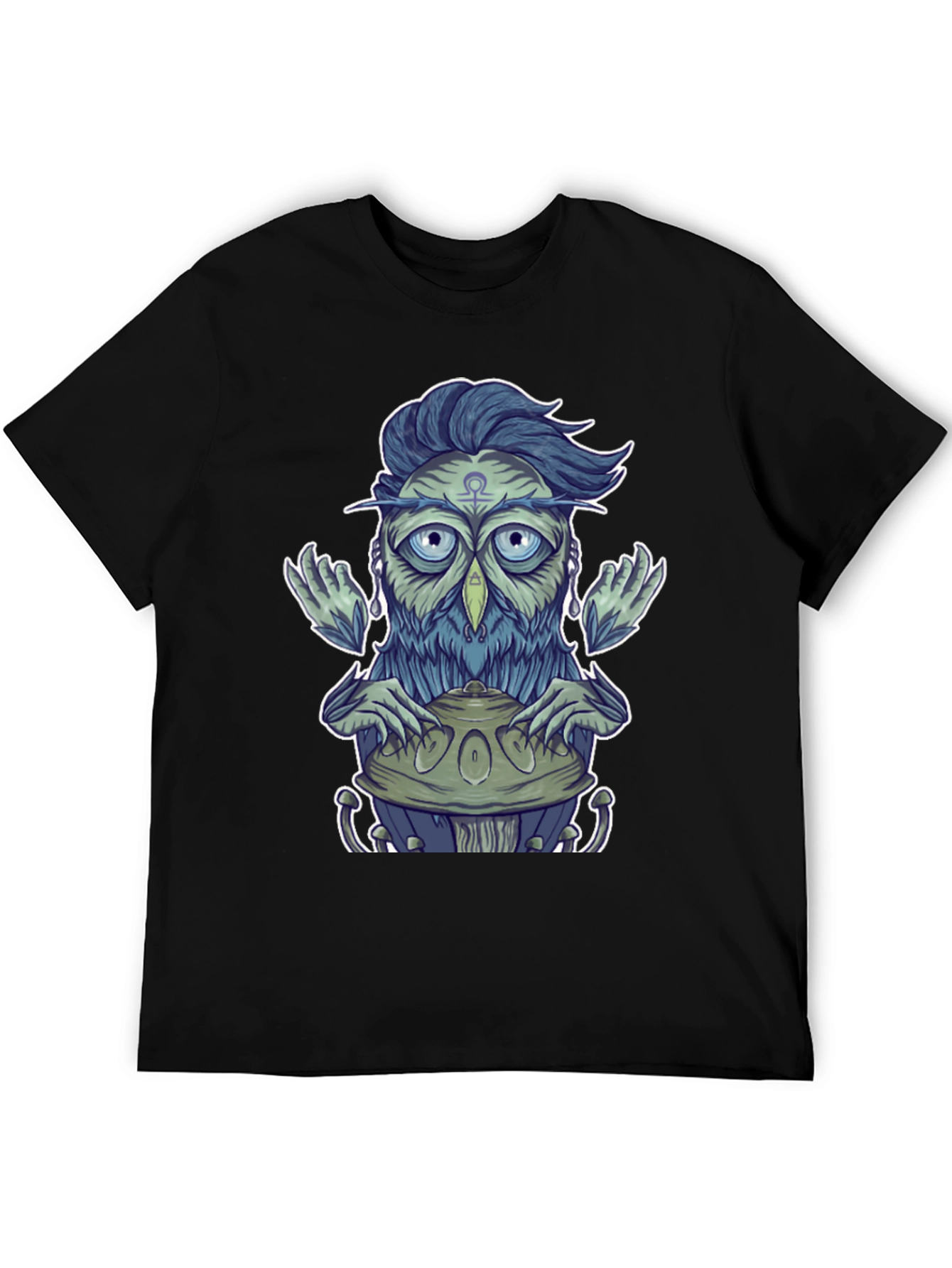 Mystical Owl Musician Graphic Tee - Black