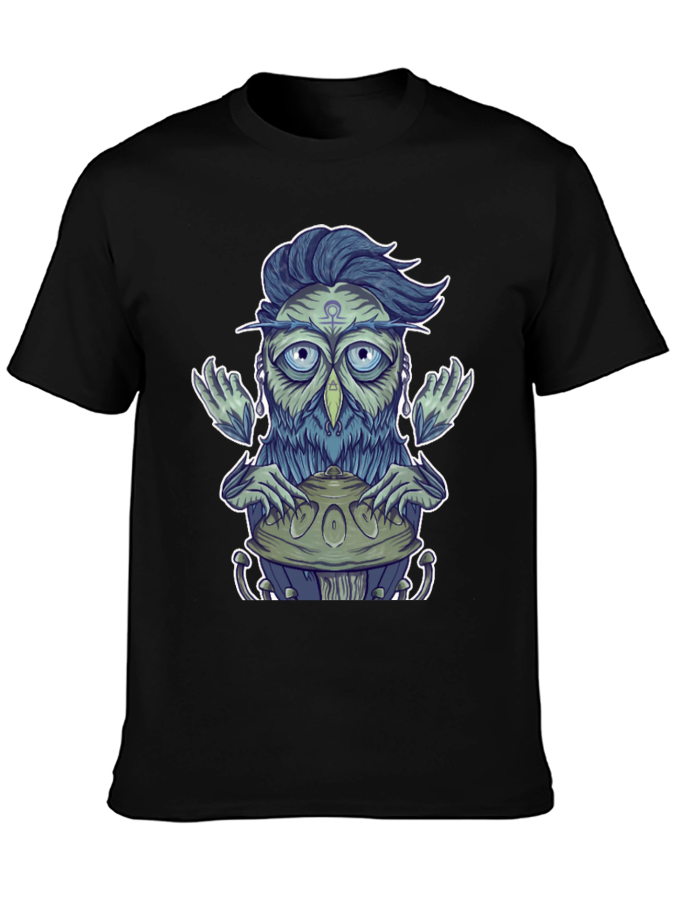 Mystical Owl Musician Graphic Tee - Black