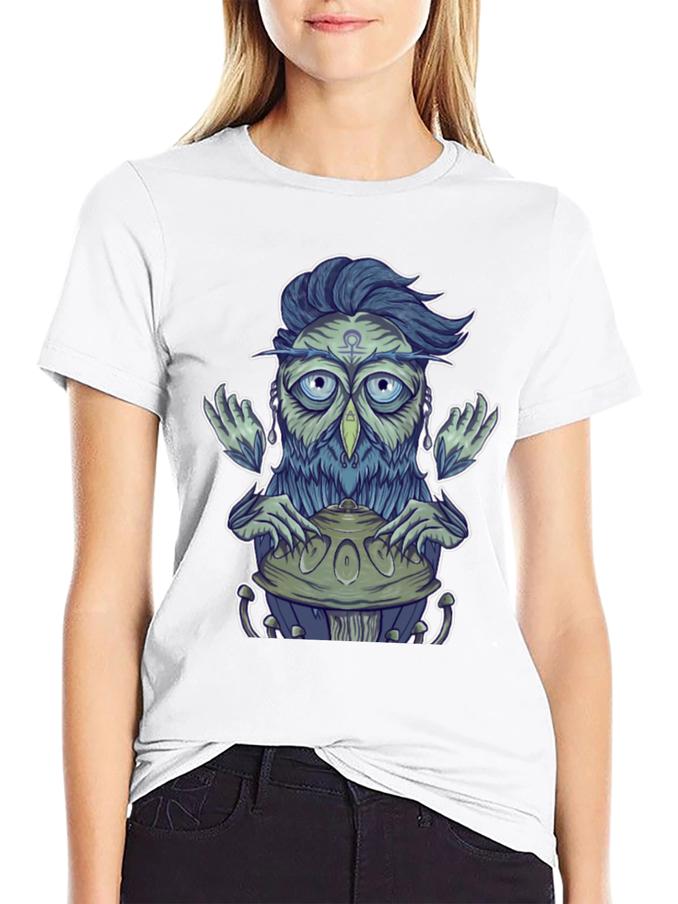 Mystical Owl Musician Graphic Tee - Black