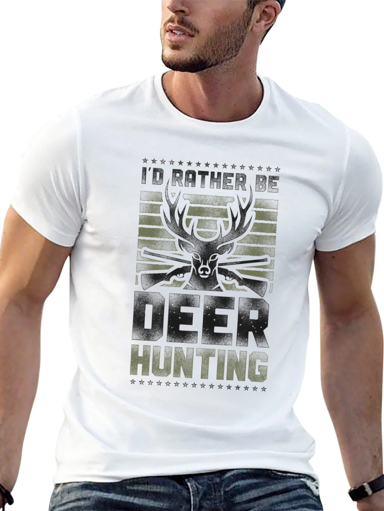 Deer Hunting Graphic Tee - Black Crew Neck