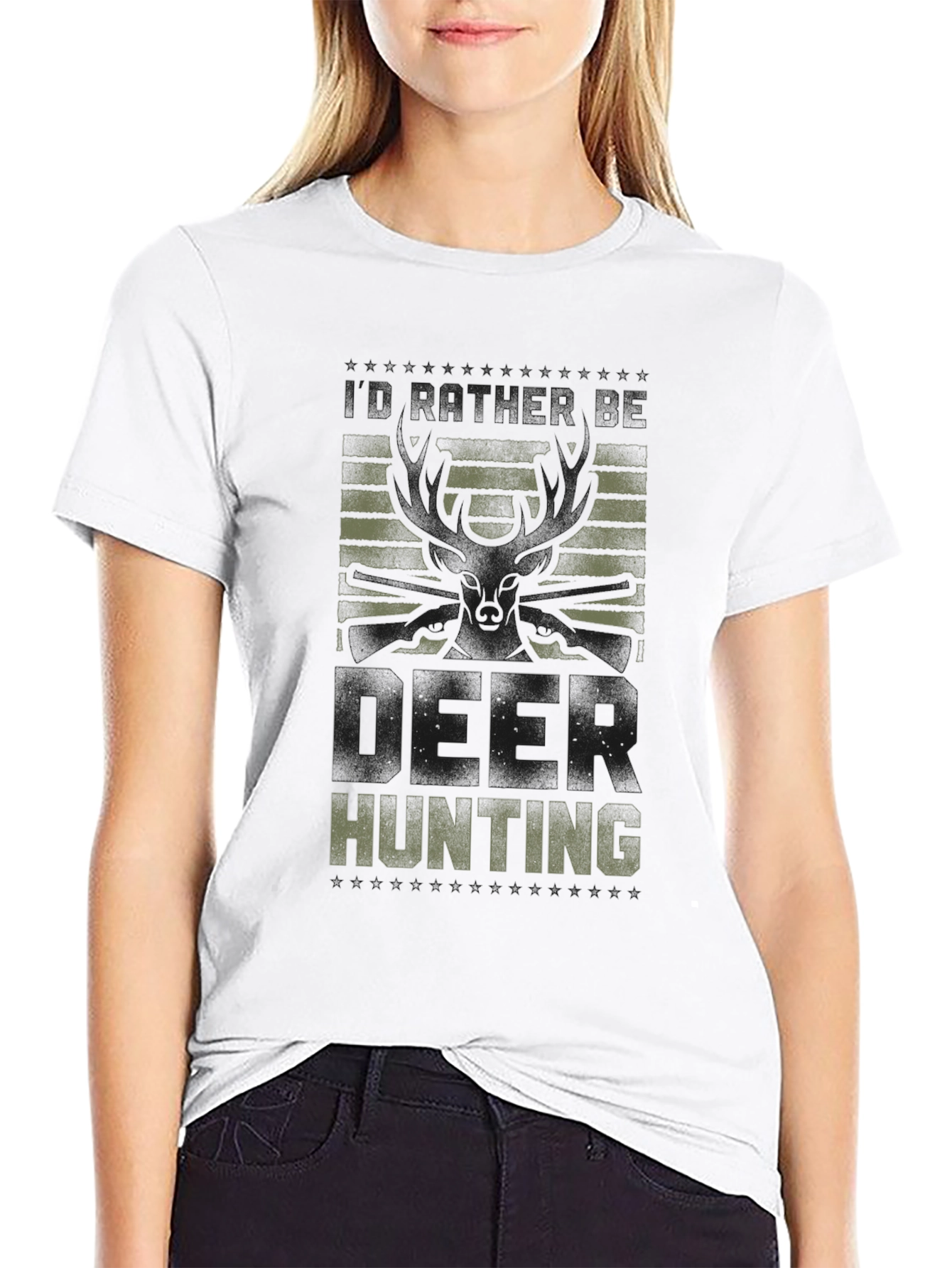 Deer Hunting Graphic Tee - Black Crew Neck