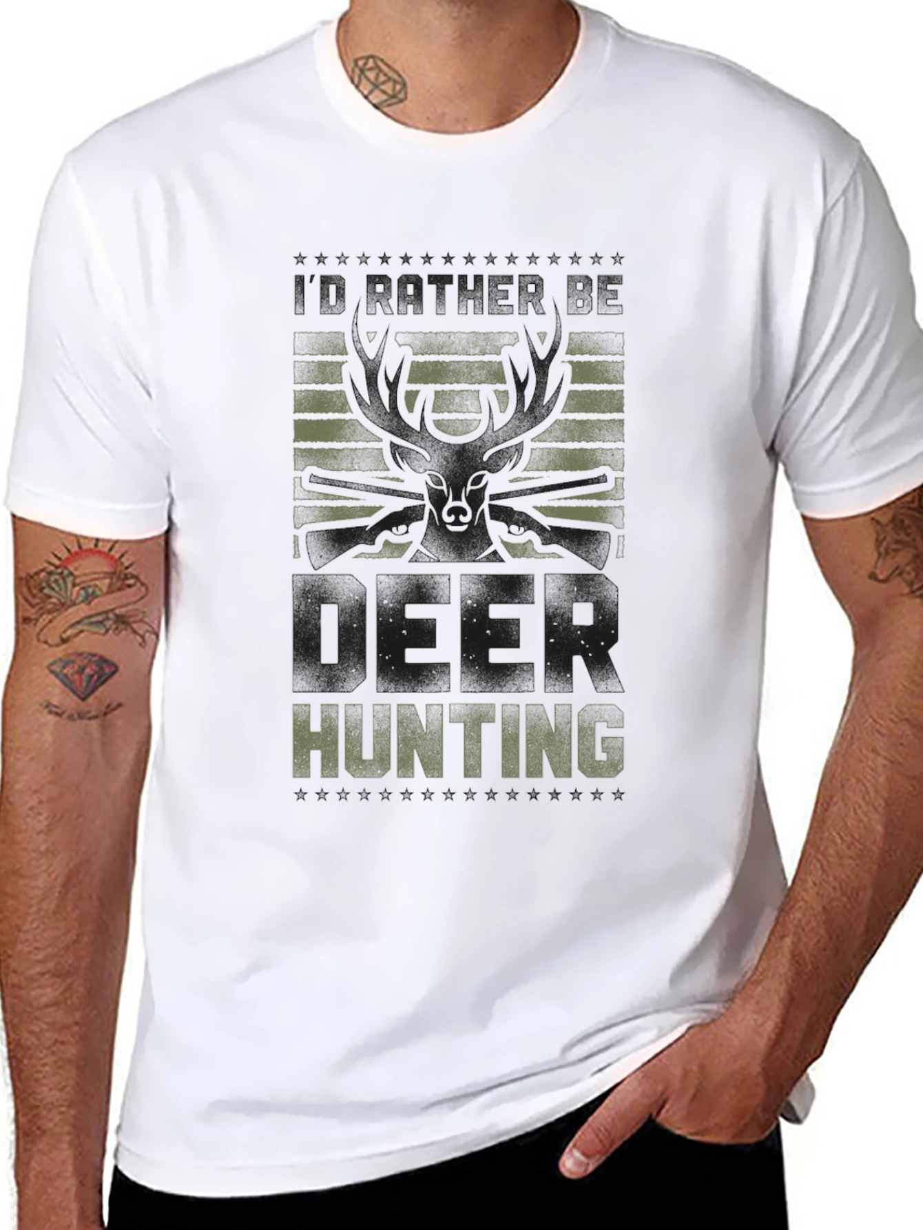 Deer Hunting Graphic Tee - Black Crew Neck