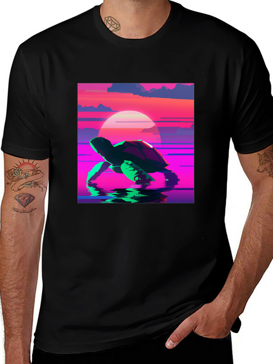 Sunset Turtle Graphic Black T-Shirt