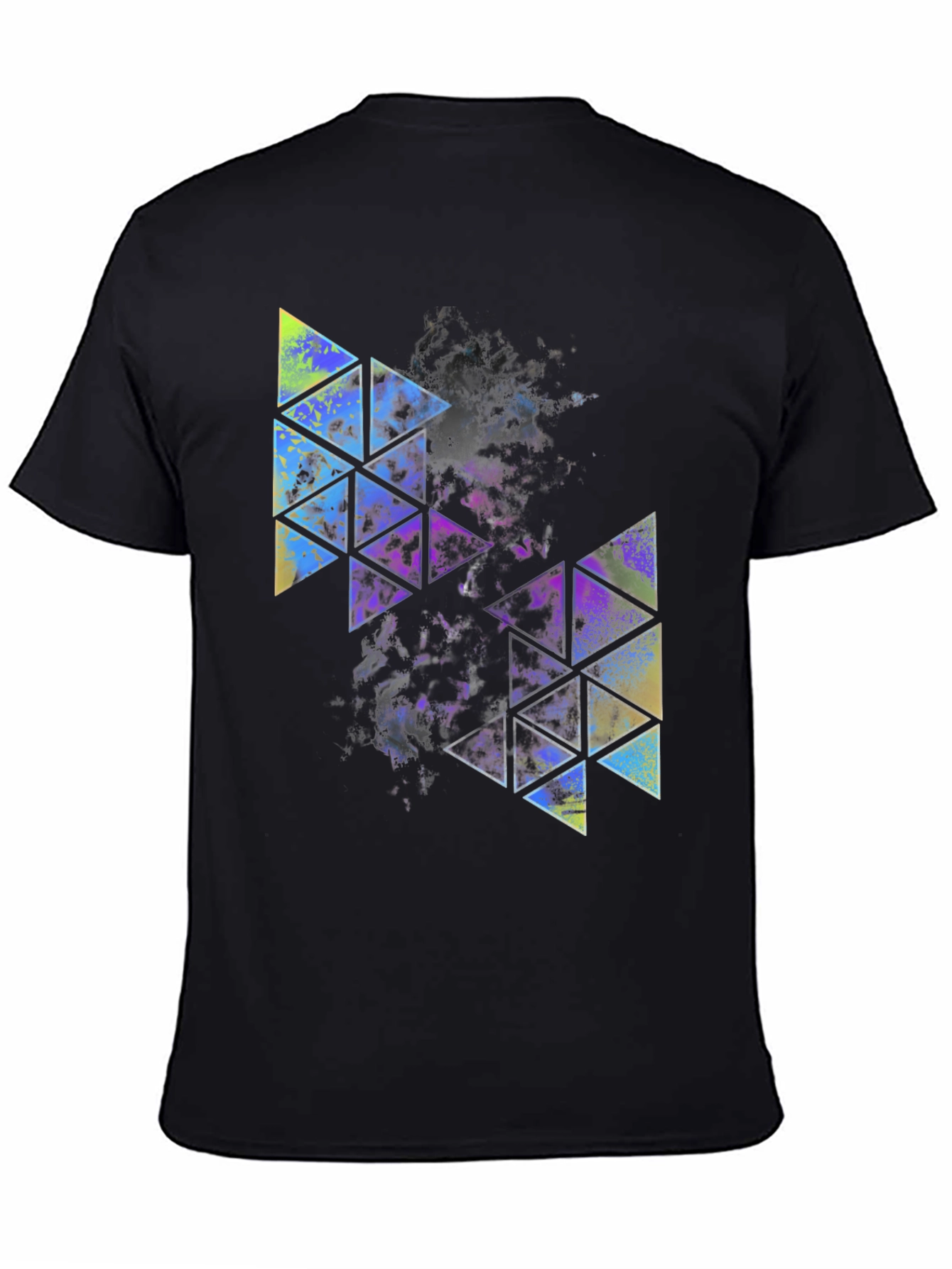 Abstract Geometric Triangle Print Mens Black Tee