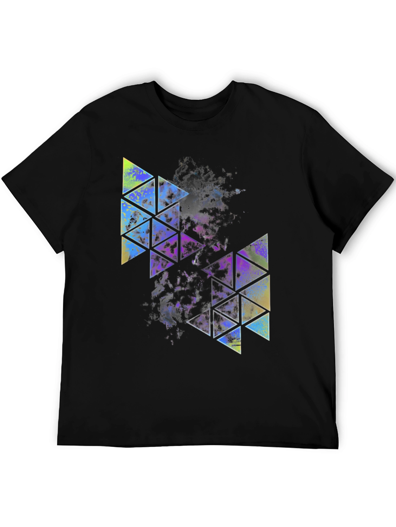 Abstract Geometric Triangle Print Mens Black Tee