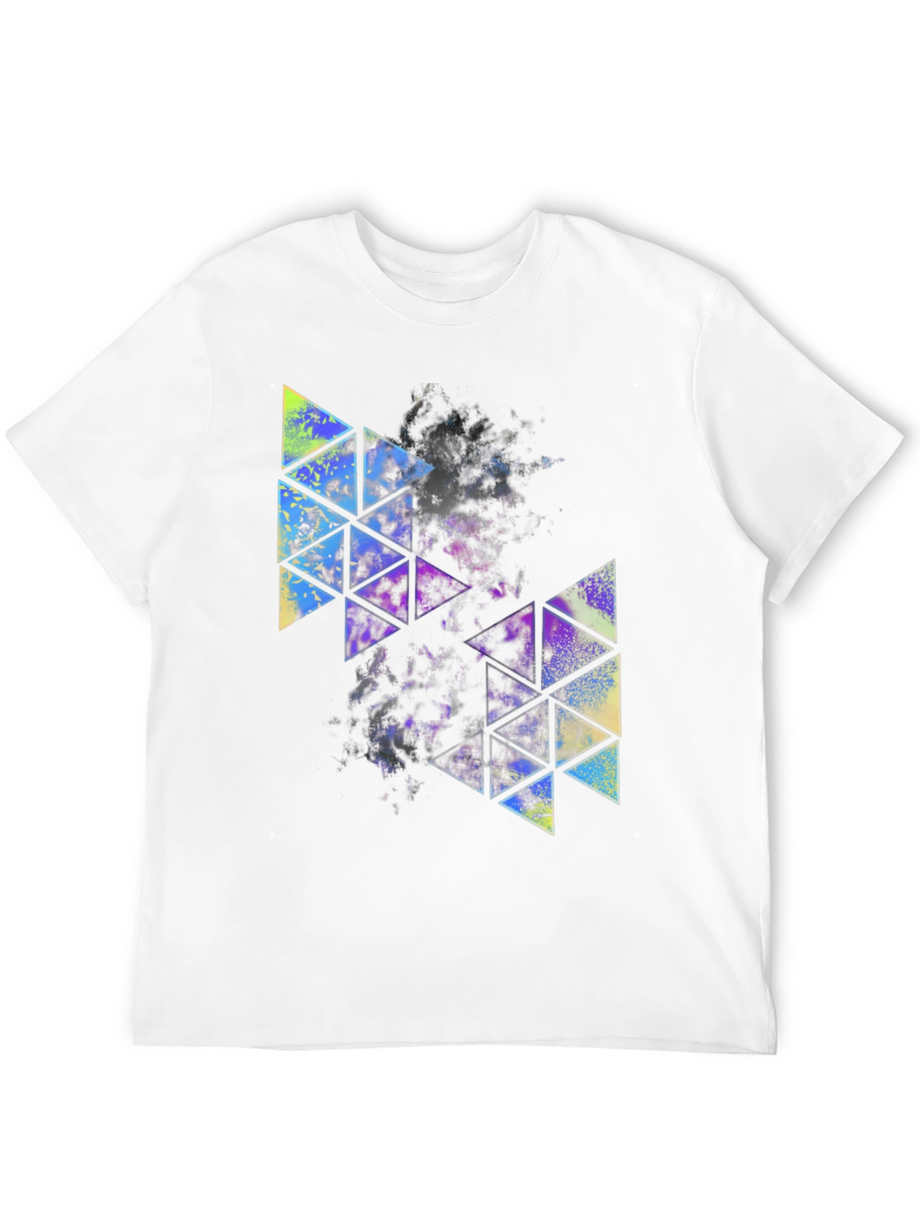 Abstract Geometric Triangle Print Mens Black Tee