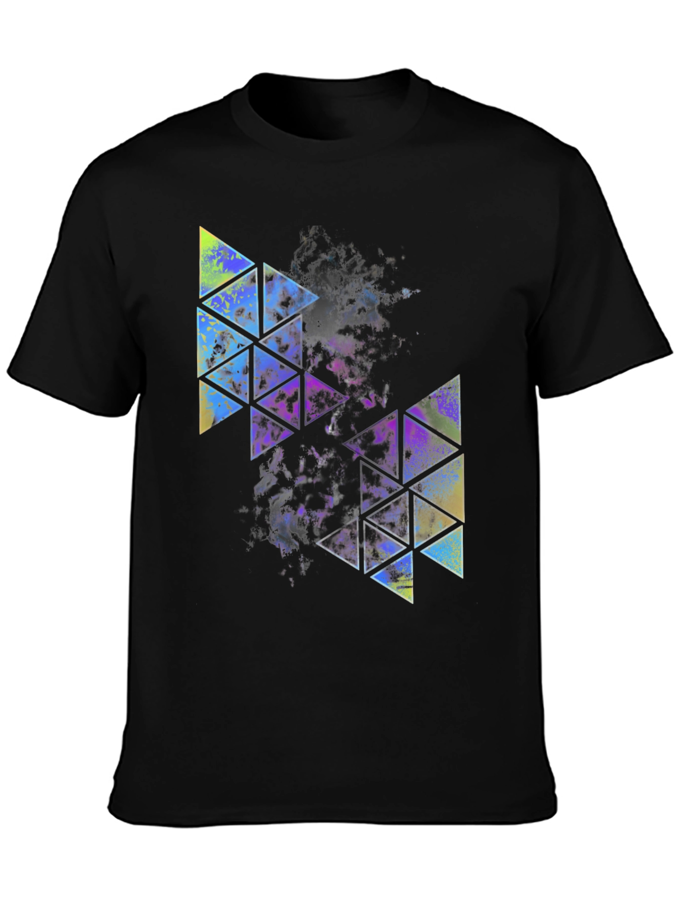 Abstract Geometric Triangle Print Mens Black Tee