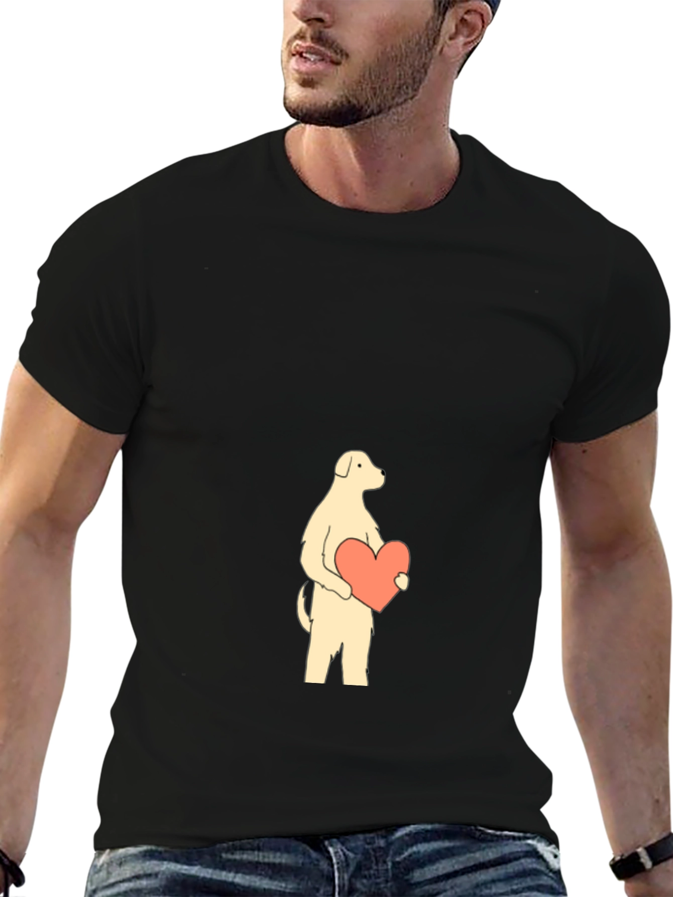 Dog with Heart Graphic Tee - Black Cotton Shirt