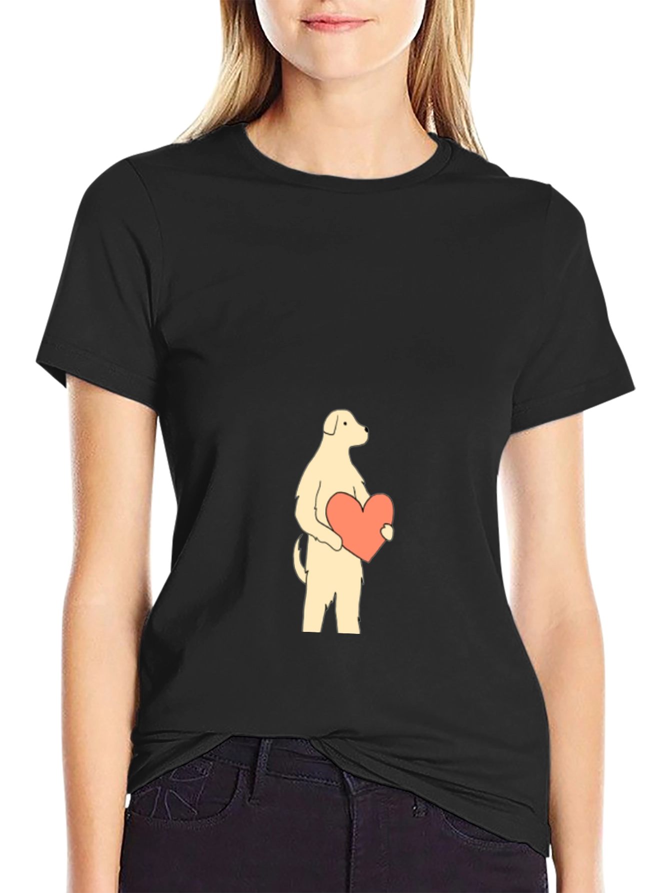 Dog with Heart Graphic Tee - Black Cotton Shirt