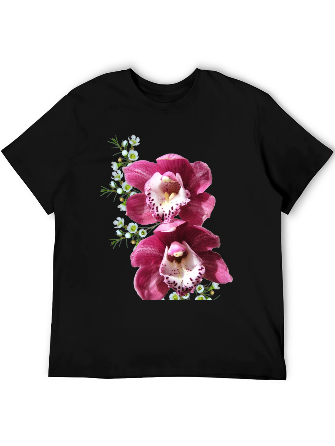 Floral Orchid Print Black T-Shirt