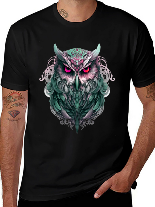 Mens Black Owl Graphic Tee - Edgy Print